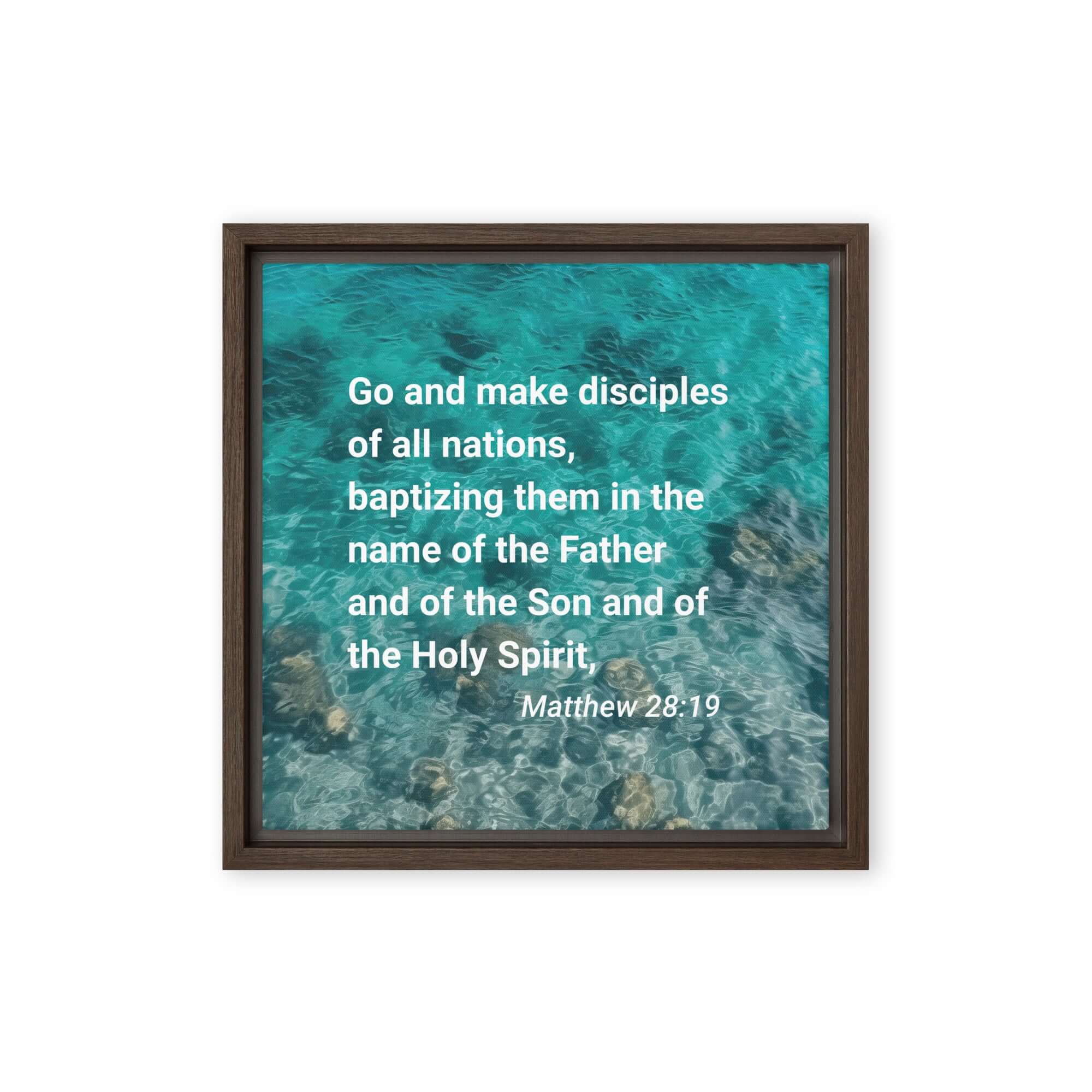 Matthew 28:19 Bible Verse, Make Disciples Framed Canvas Print Wall Art Brown 12″×12″