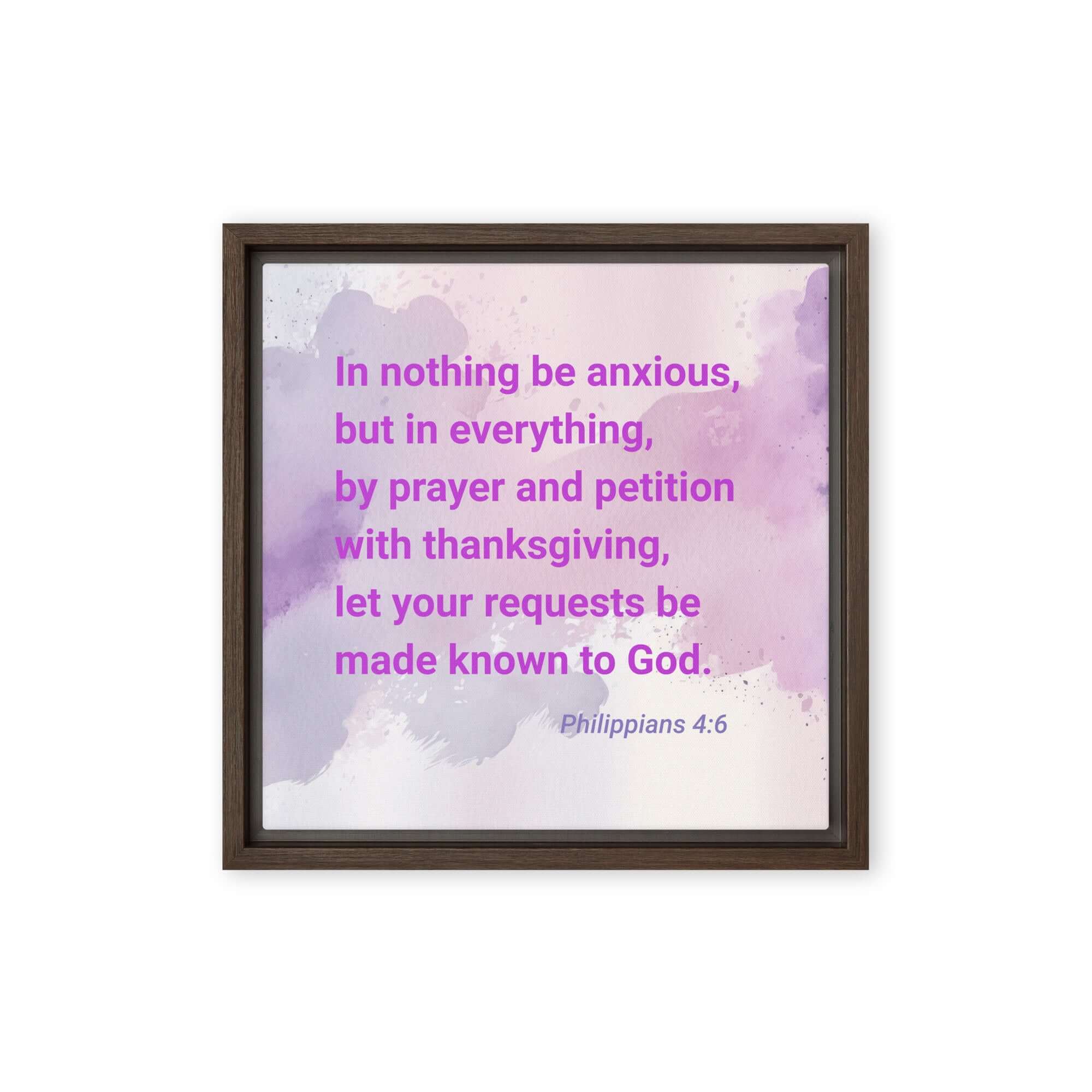 Philippians 4:6 Bible Verse, Prayer and Petition Framed Canvas Print Wall Art Brown 12″×12″