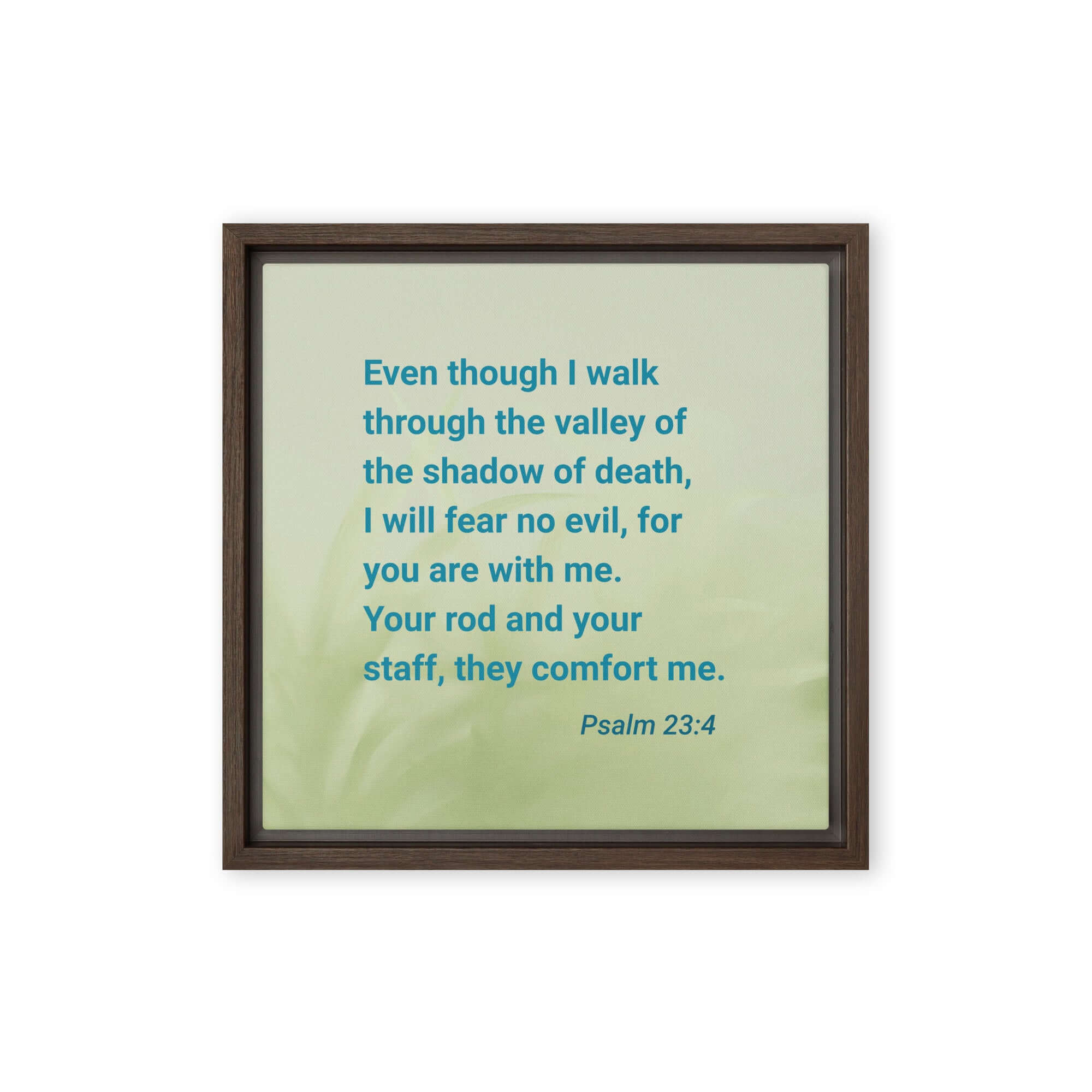 Psalm 23:4 Bible Verse, fear no evil Framed Canvas Print Wall Art Brown 12″×12″