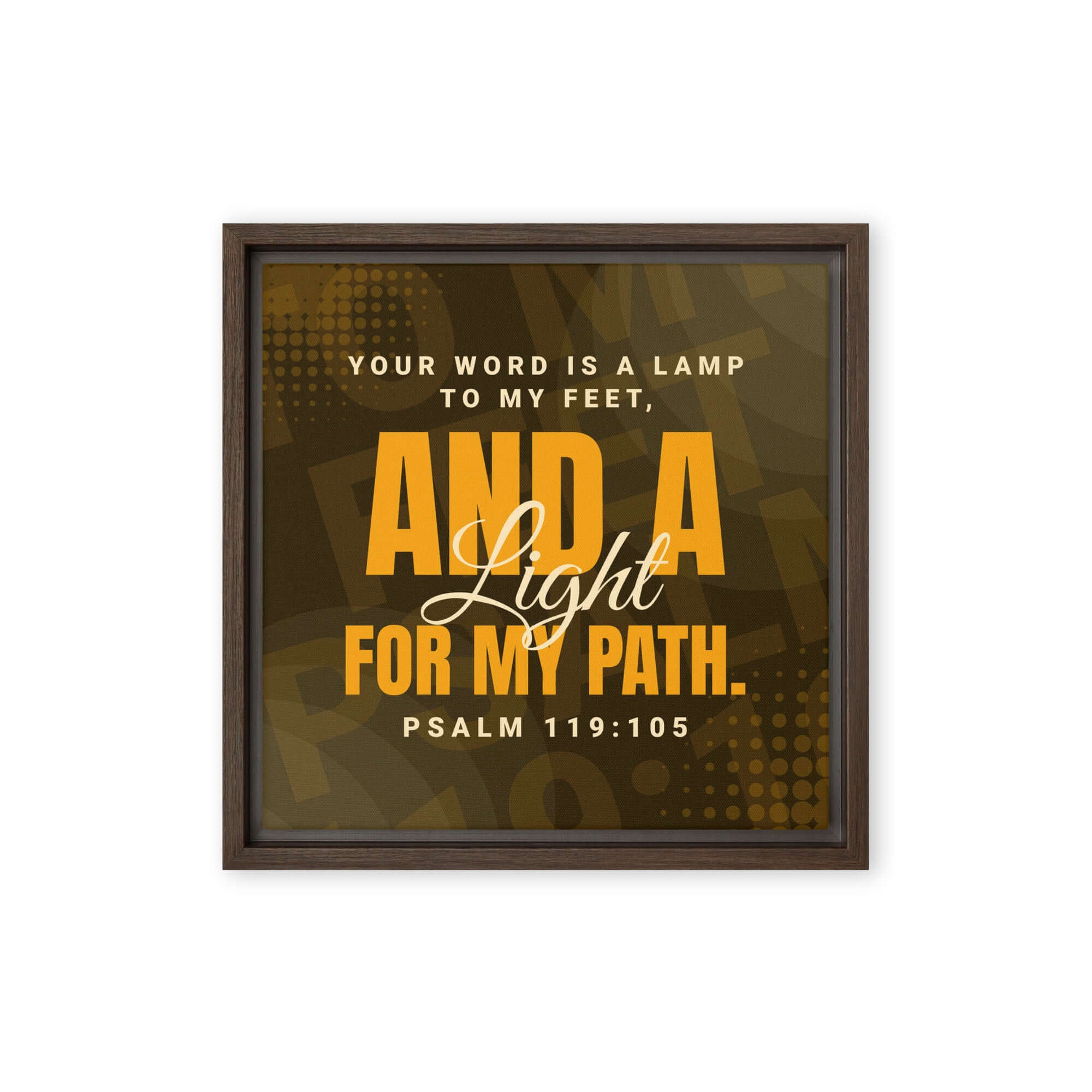 Psalm 119:105 Bible Verse, lamp to my feet Framed Canvas Print Wall Art Brown 12″×12″