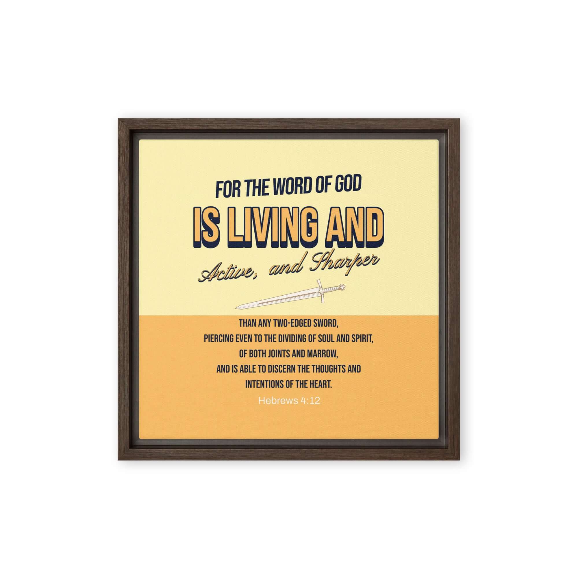 Hebrews 4:12 Bible Verse, living and active Framed Canvas Print Wall Art Brown 12″×12″
