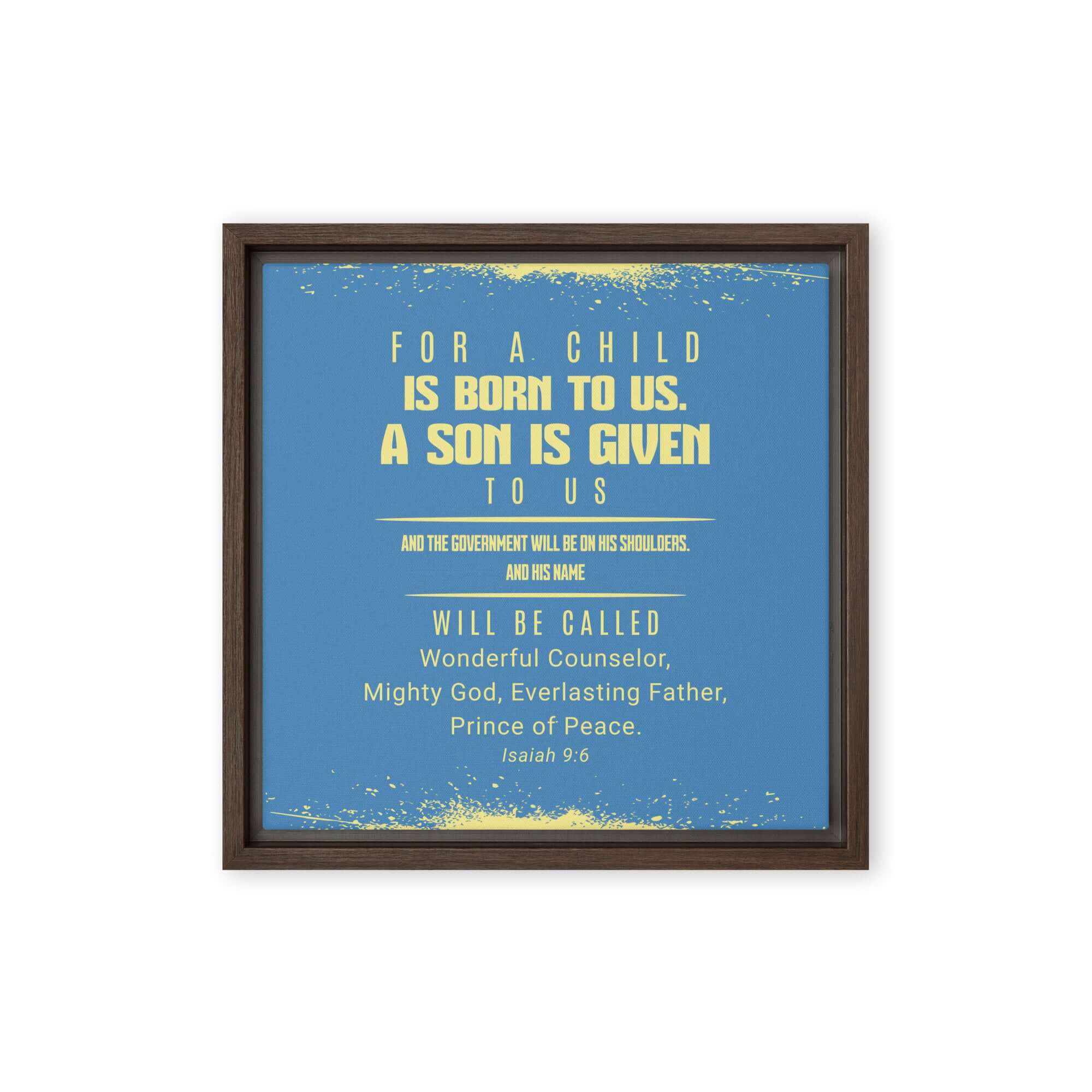Isaiah 9:6 Bible Verse, Mighty God Framed Canvas Print Wall Art Brown 12″×12″