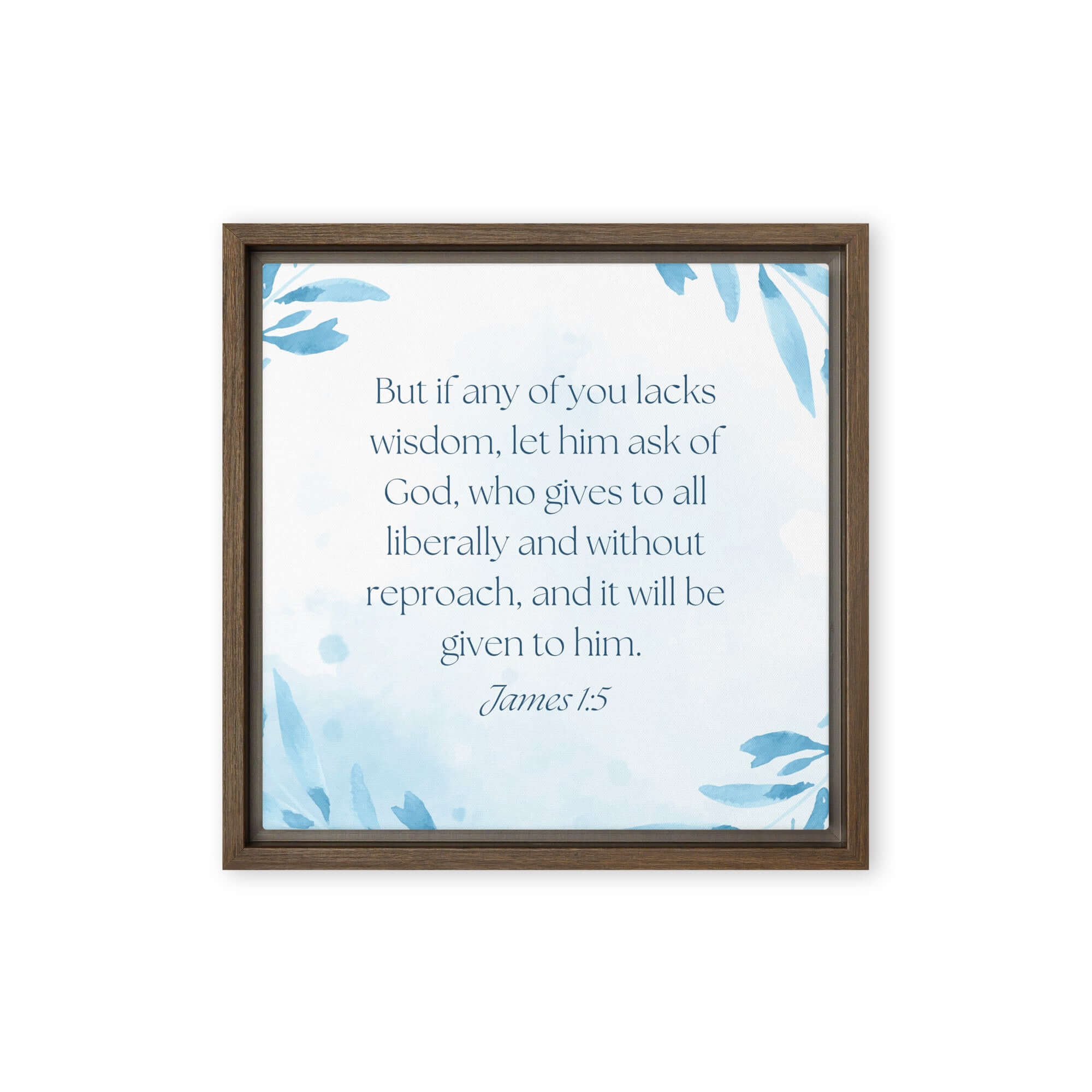 James 1:5 Bible Verse, lacks wisdom Framed Canvas Print Wall Art Brown 12″×12″