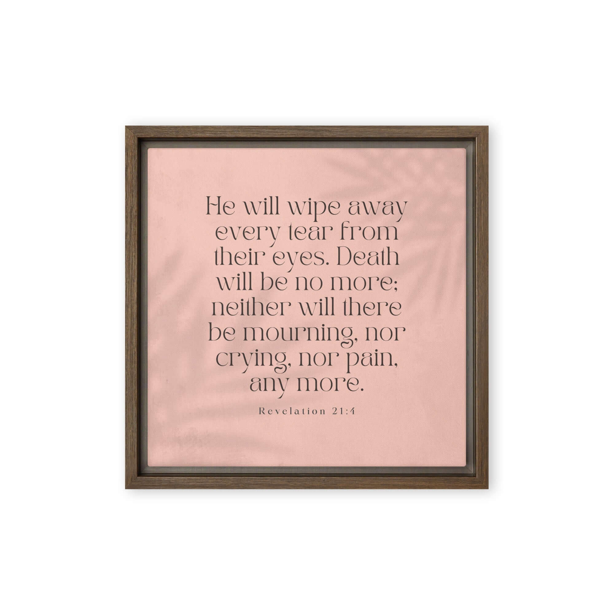 Revelation 21:4 Bible Verse, their eyes Framed Canvas Print Wall Art Brown 12″×12″