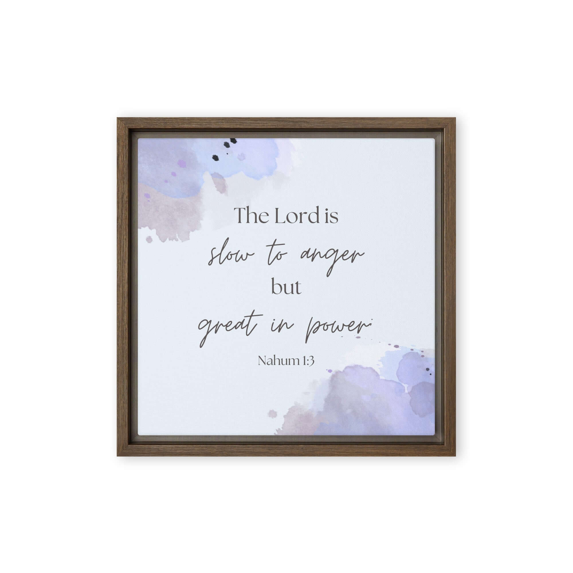 Nahum 1:3 Bible Verse, great in power Framed Canvas Print Wall Art Brown 12″×12″