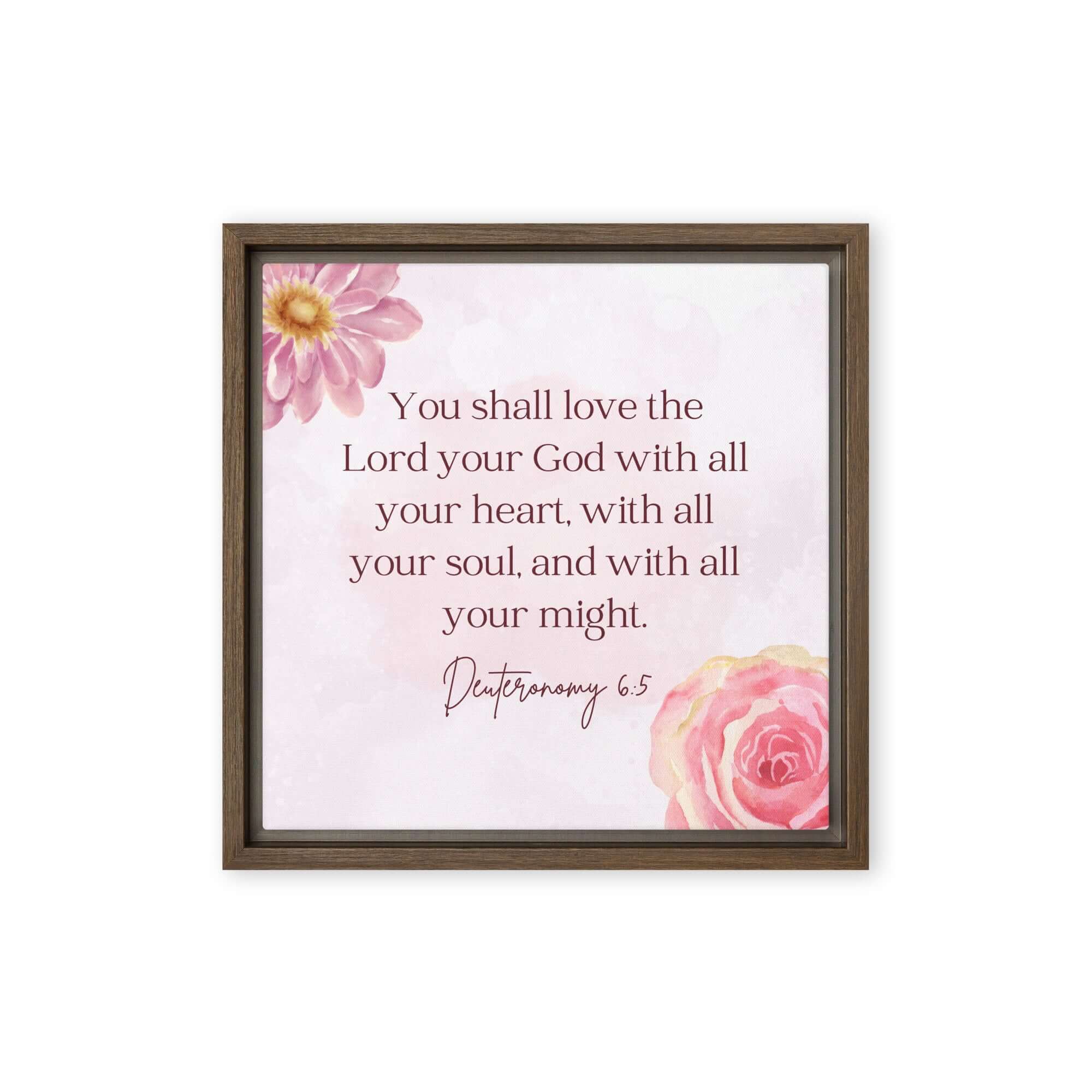 Deuteronomy 6:5 Bible Verse, the Lord Framed Canvas Print Wall Art Brown 12″×12″