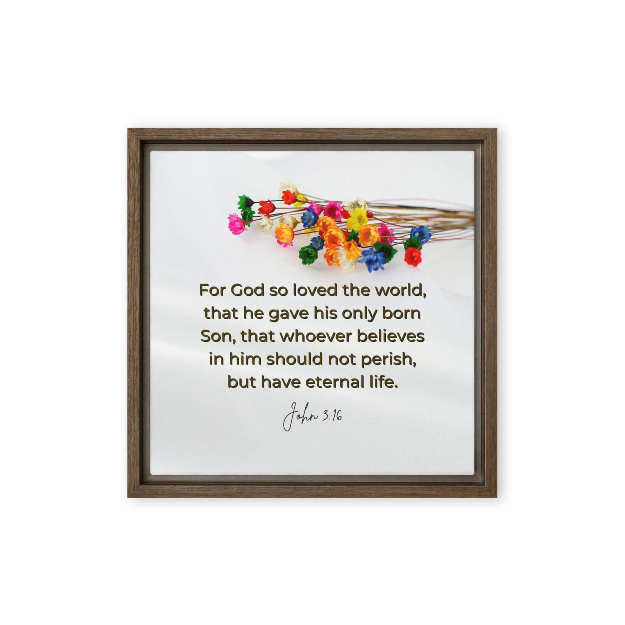 John 3:16 Bible Verse, He gave His Son Framed Canvas Print Wall Art Brown 12″×12″