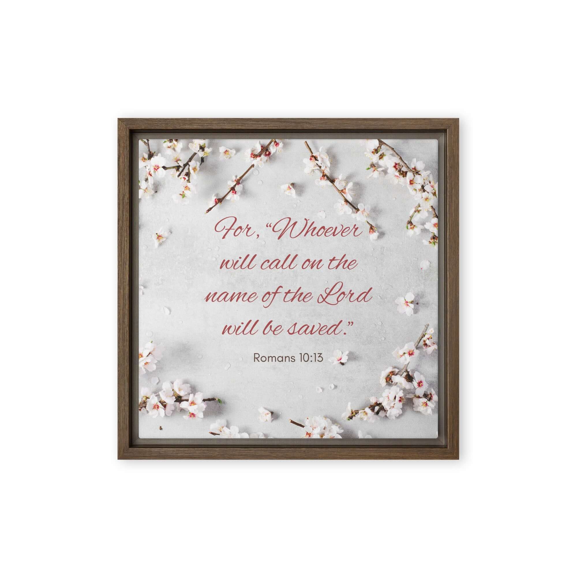 Romans 10:13 Bible Verse, the Lord Framed Canvas Print Wall Art Brown 12″×12″