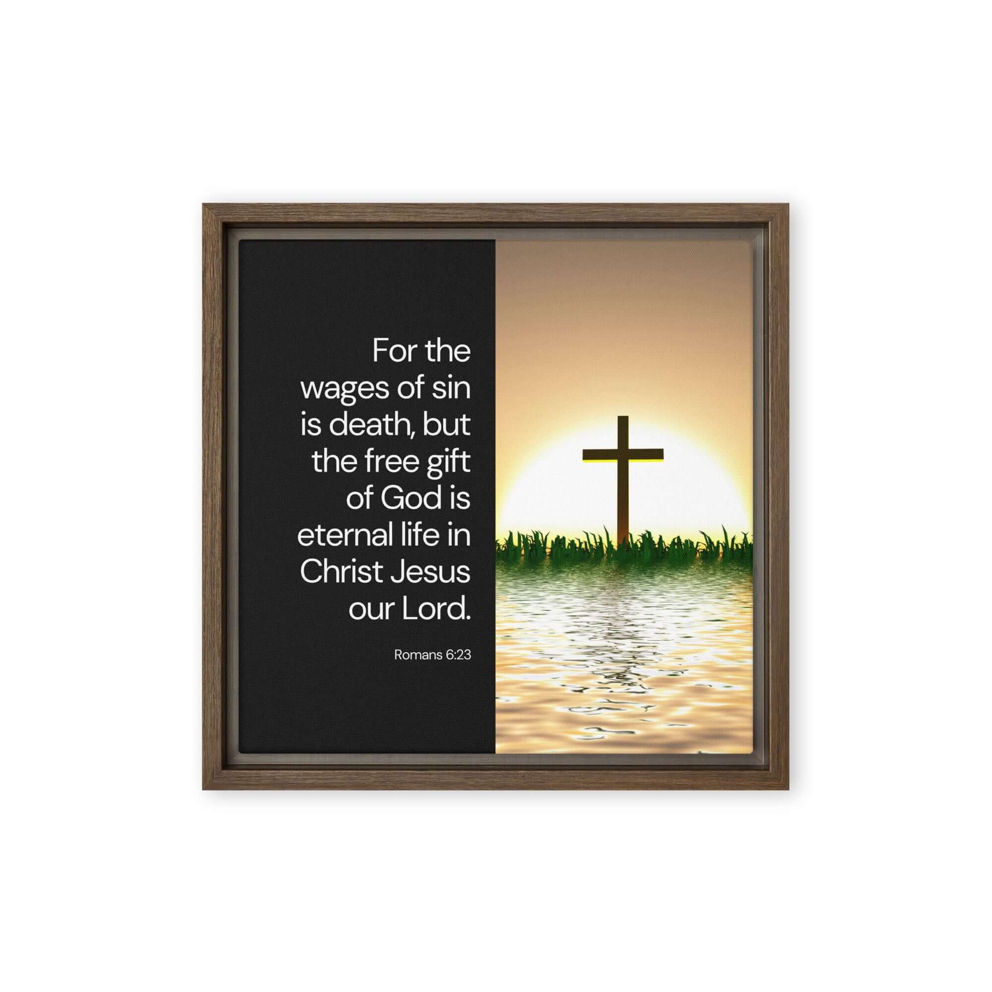 Romans 6:23 Bible Verse, the wages Framed Canvas Print Wall Art Brown 12″×12″