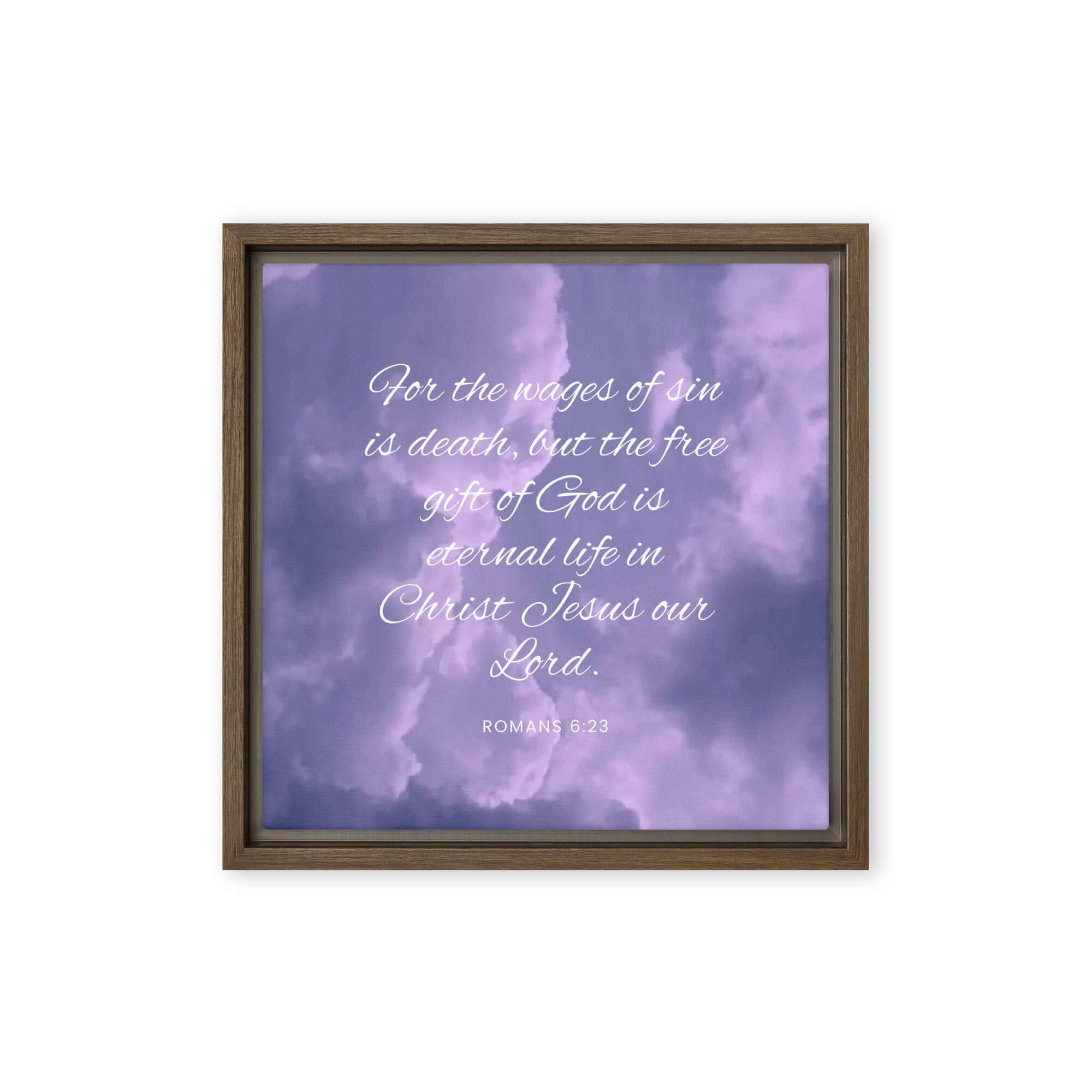 Romans 6:23 Bible Verse, free gift Framed Canvas Print Wall Art Brown 12″×12″