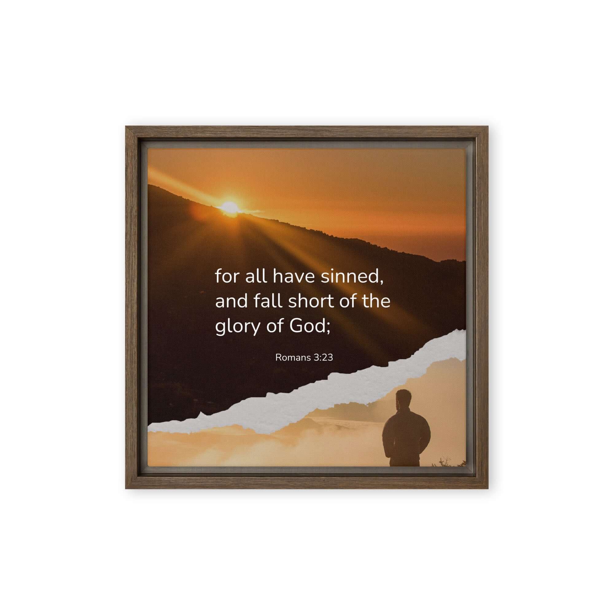 Romans 3:23 Bible Verse, of God Framed Canvas Print Wall Art Brown 12″×12″