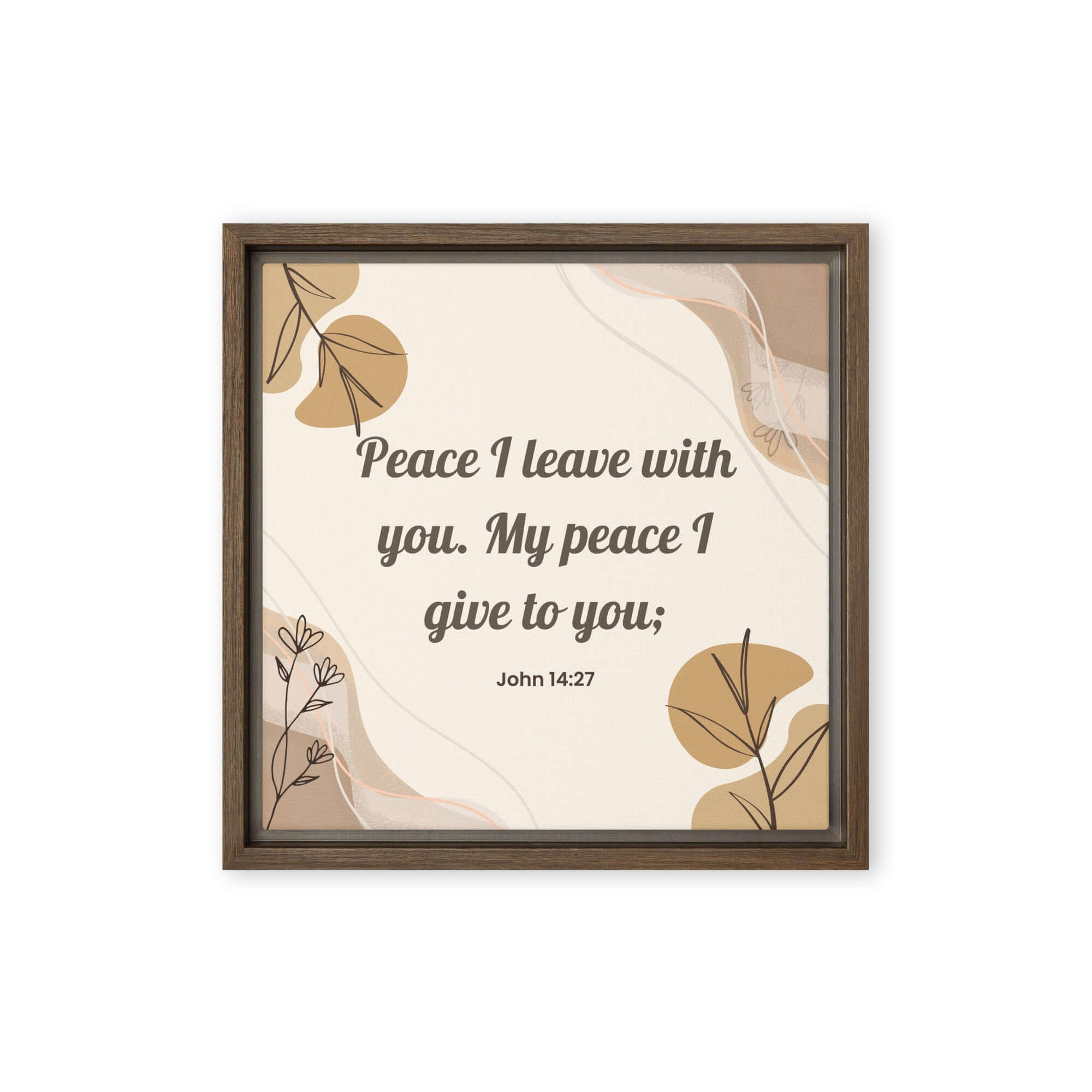 John 14:27 Bible Verse, Peace I Framed Canvas Print Wall Art Brown 12″×12″