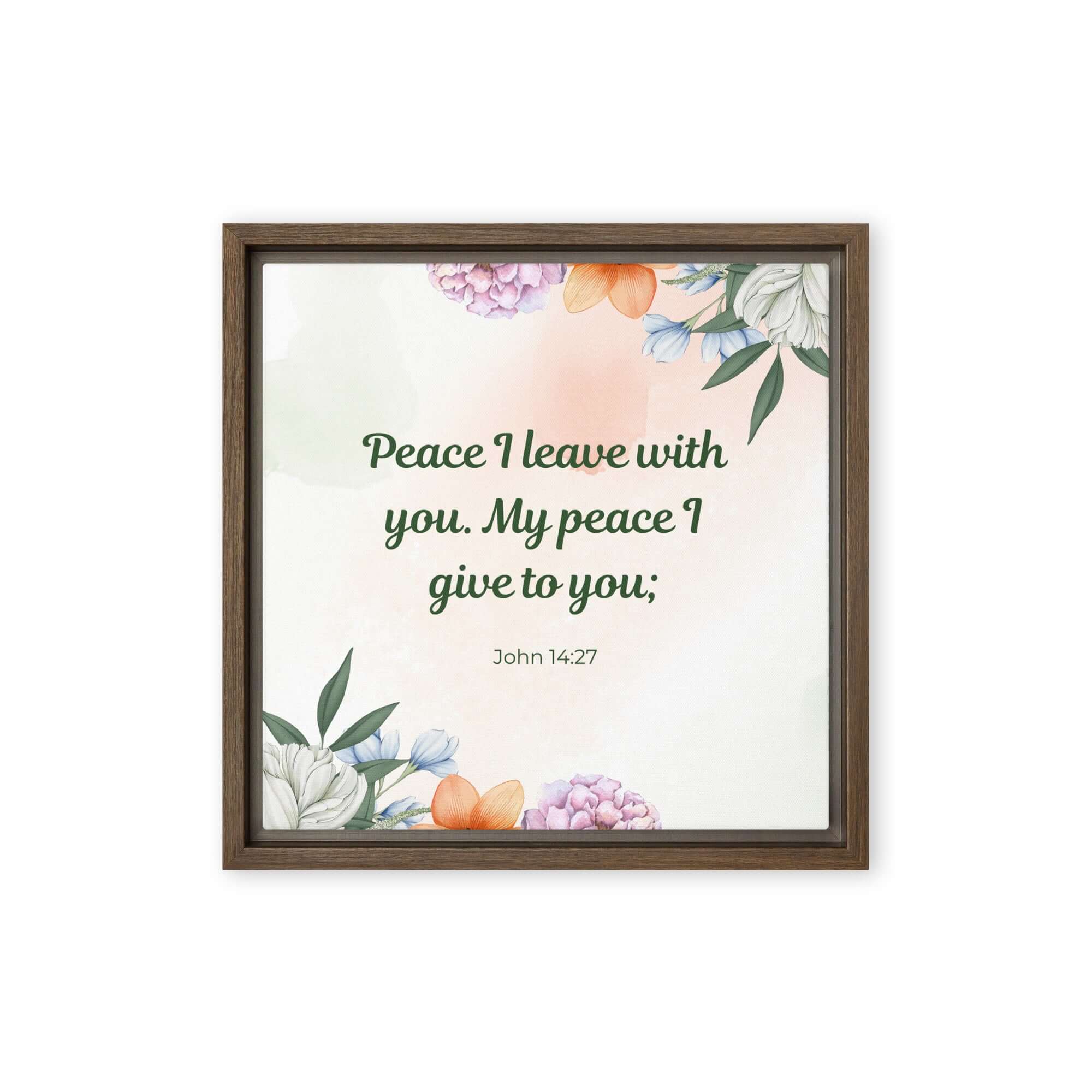 John 14:27 Bible Verse, with you Framed Canvas Print Wall Art Brown 12″×12″
