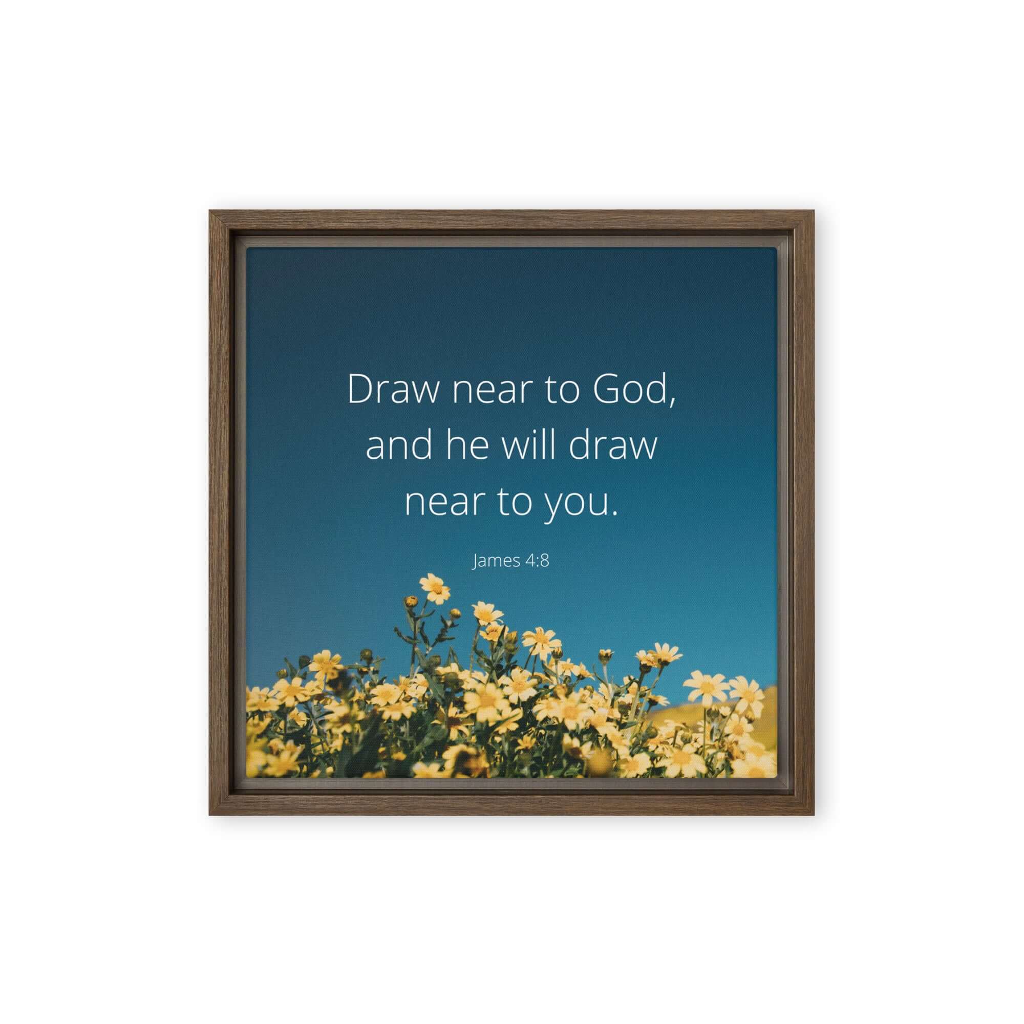 James 4:8 Bible Verse, near to you Framed Canvas Print Wall Art Brown 12″×12″