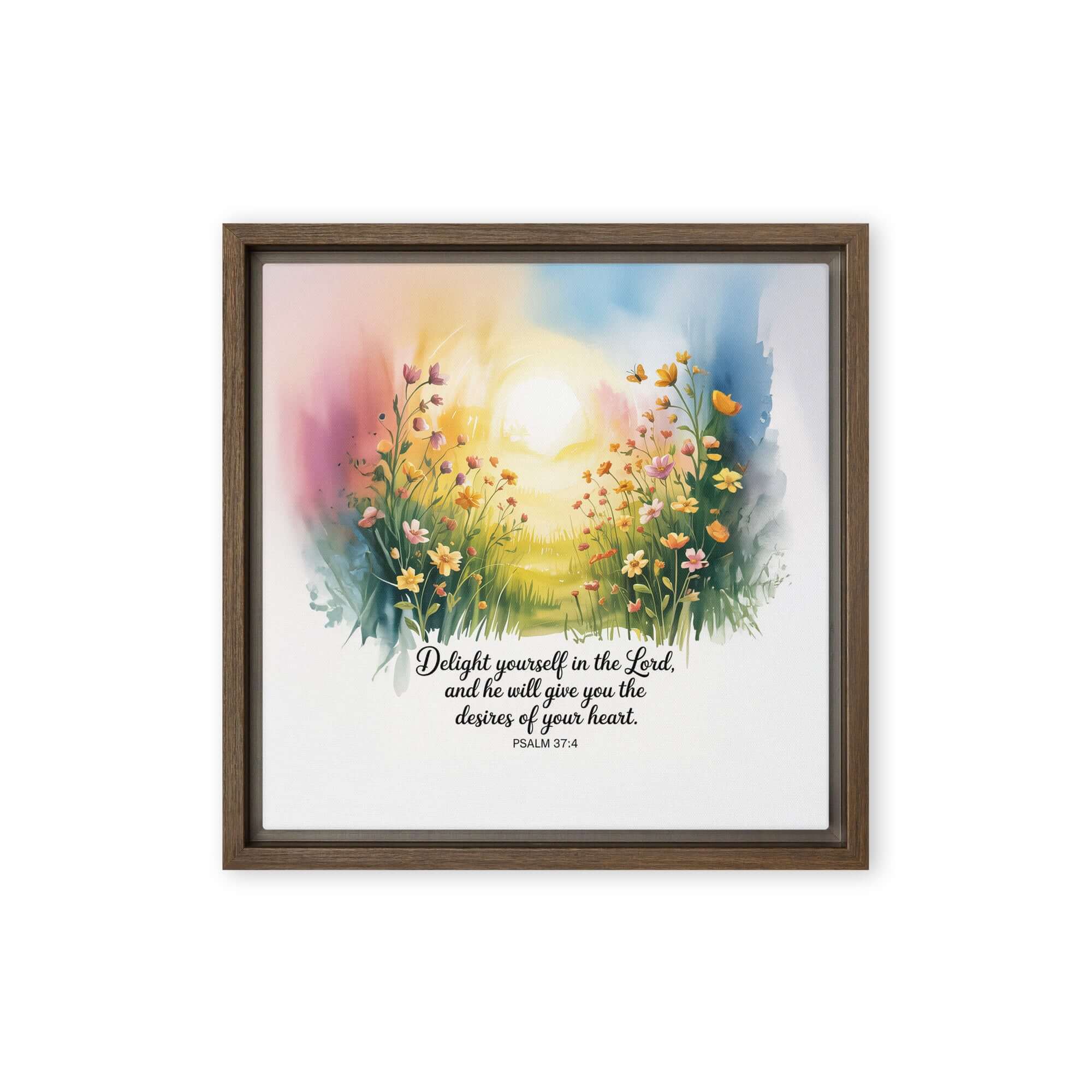 Psalm 37:4 Bible Verse, will give Framed Canvas Brown 12″×12″