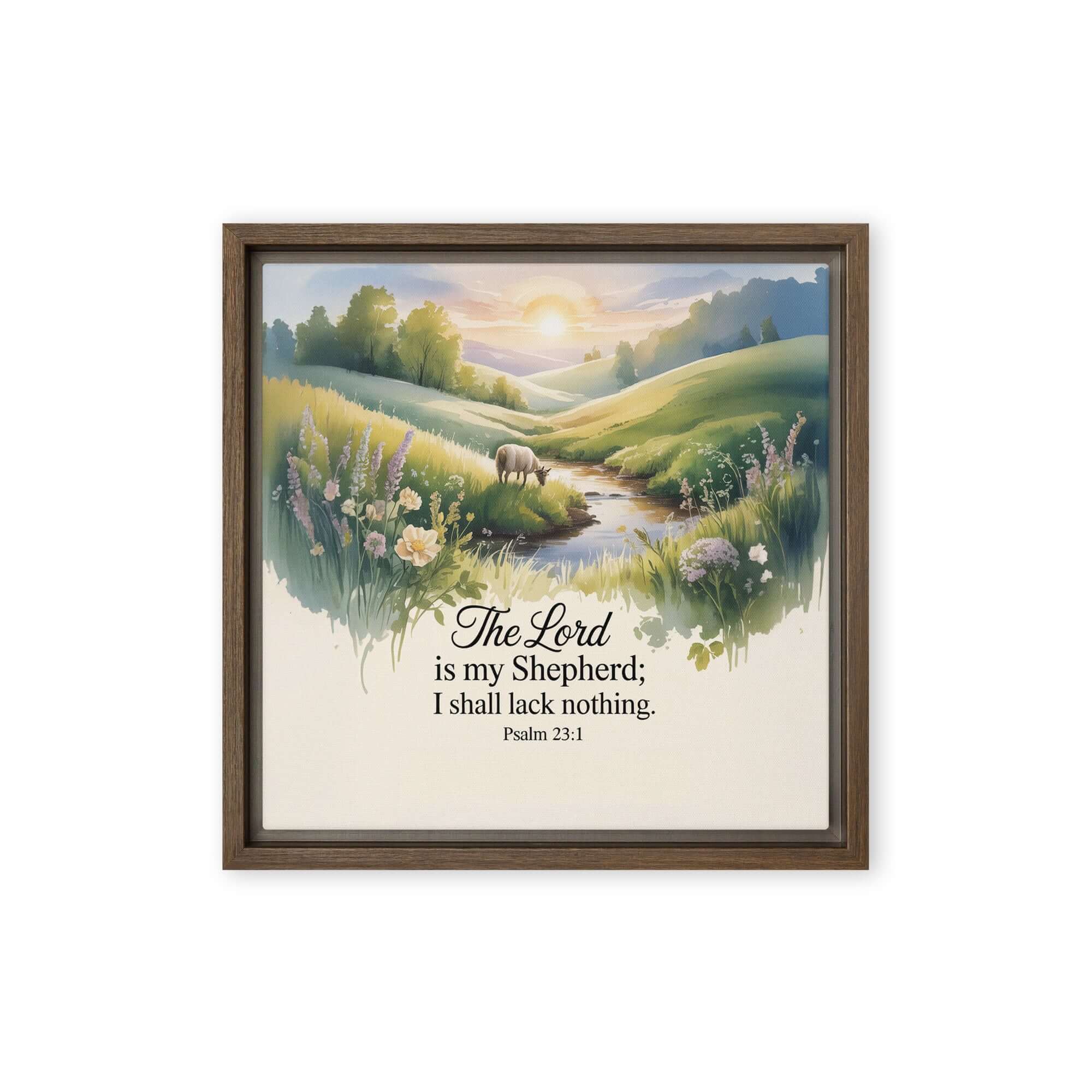 Psalm 23:1 Bible Verse, Lord Framed Canvas Brown 12″×12″