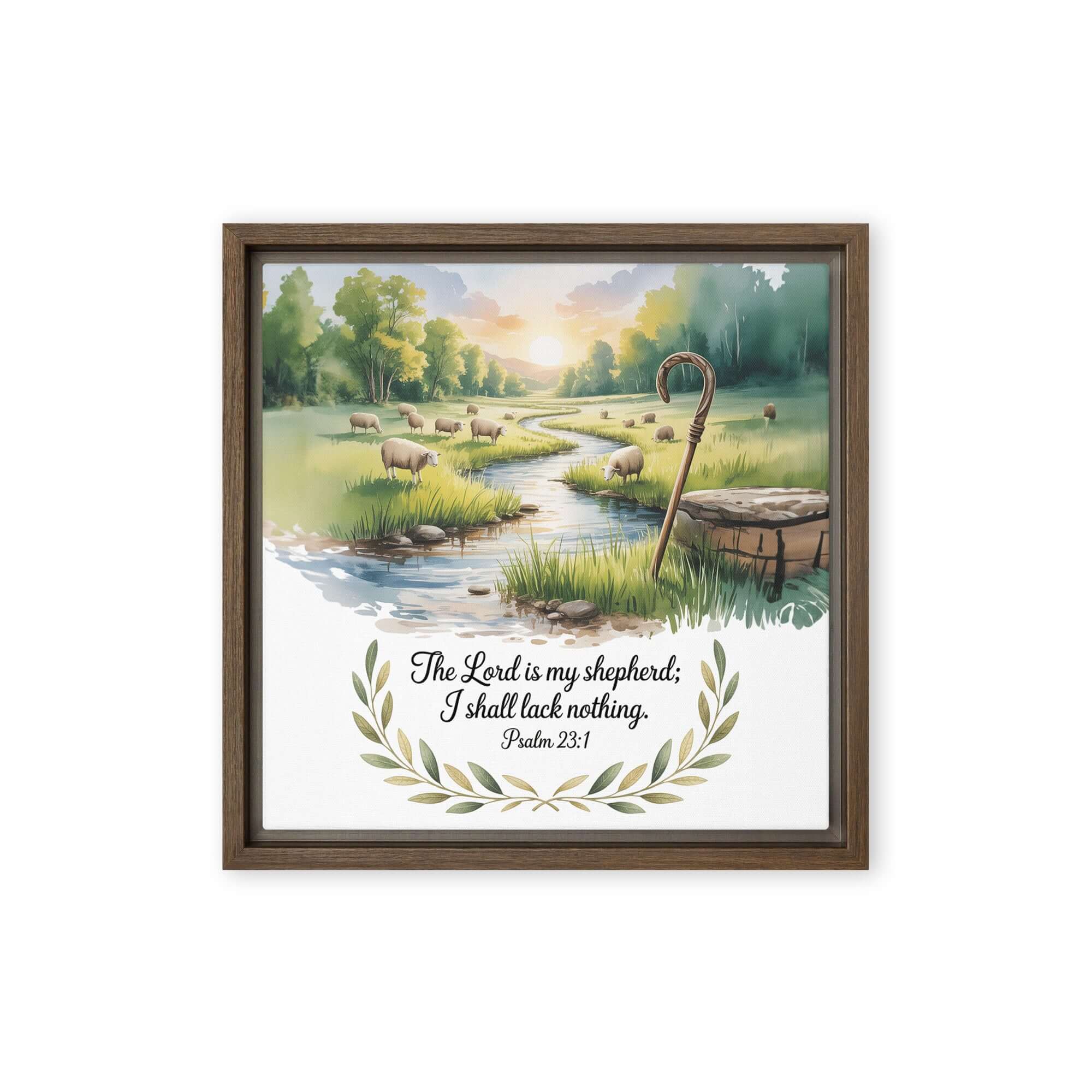 Psalm 23:1 Bible Verse, is my Framed Canvas Brown 12″×12″