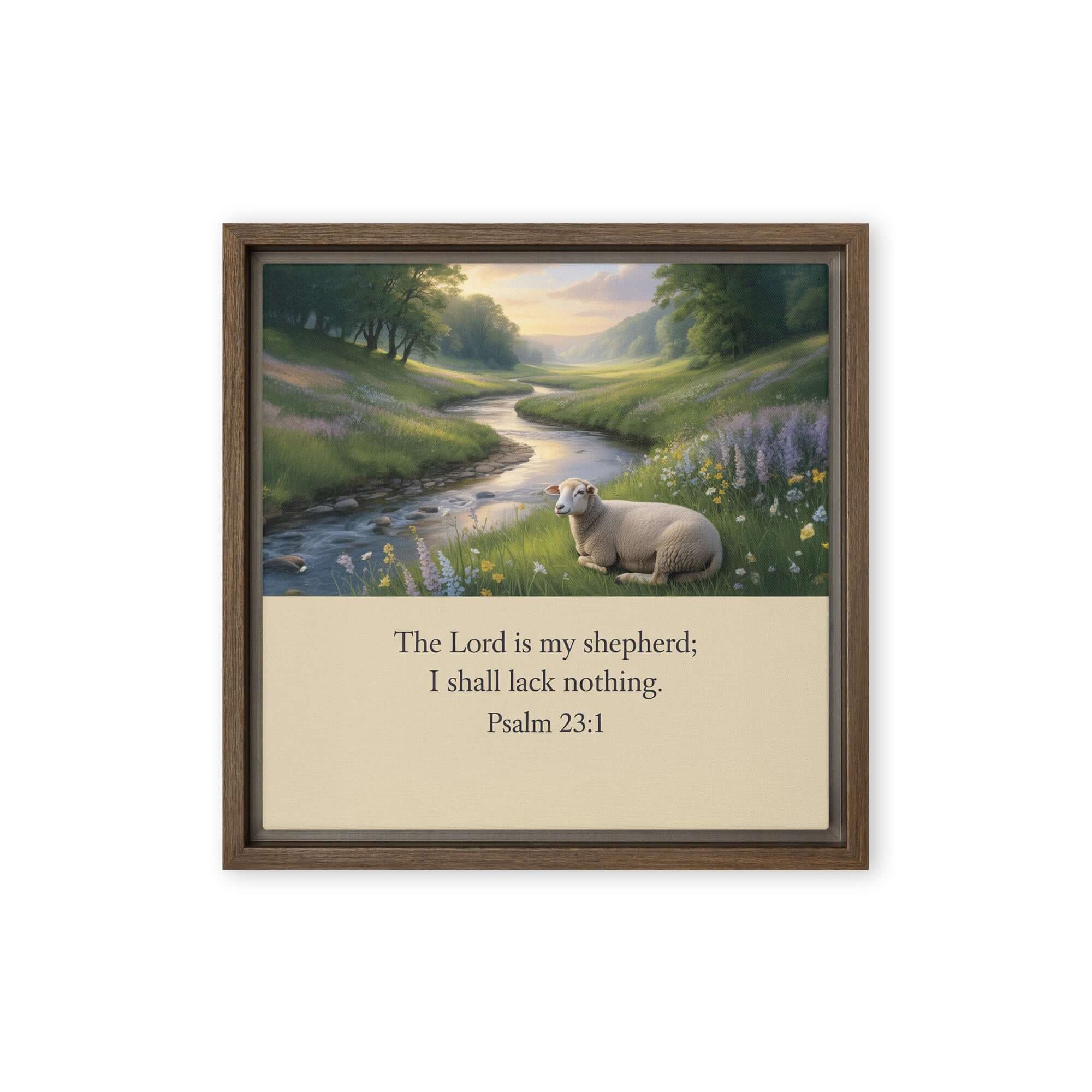 Psalm 23:1 Bible Verse, I shall Framed Canvas Brown 12″×12″