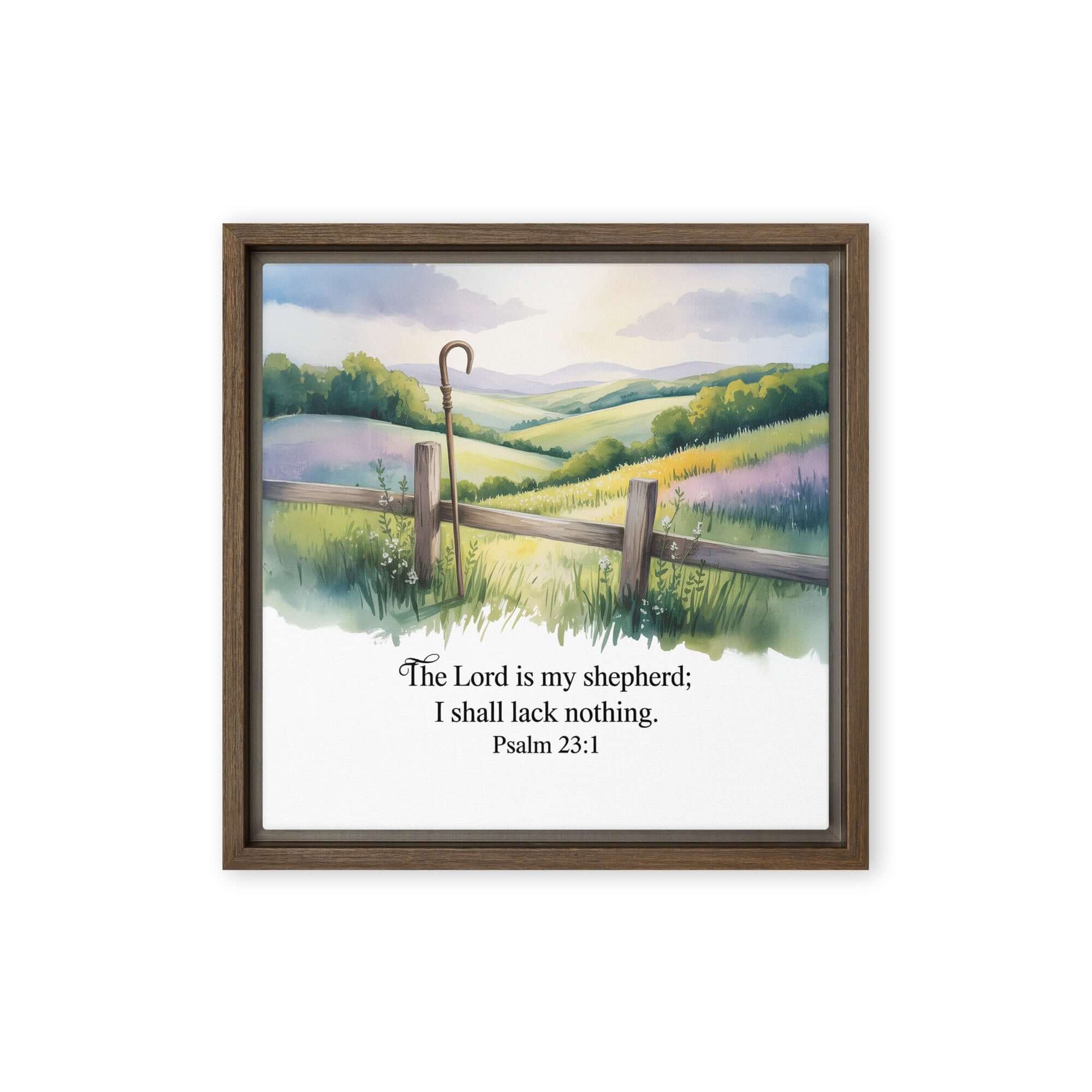 Psalm 23:1 Bible Verse, Lack Framed Canvas Brown 12″×12″