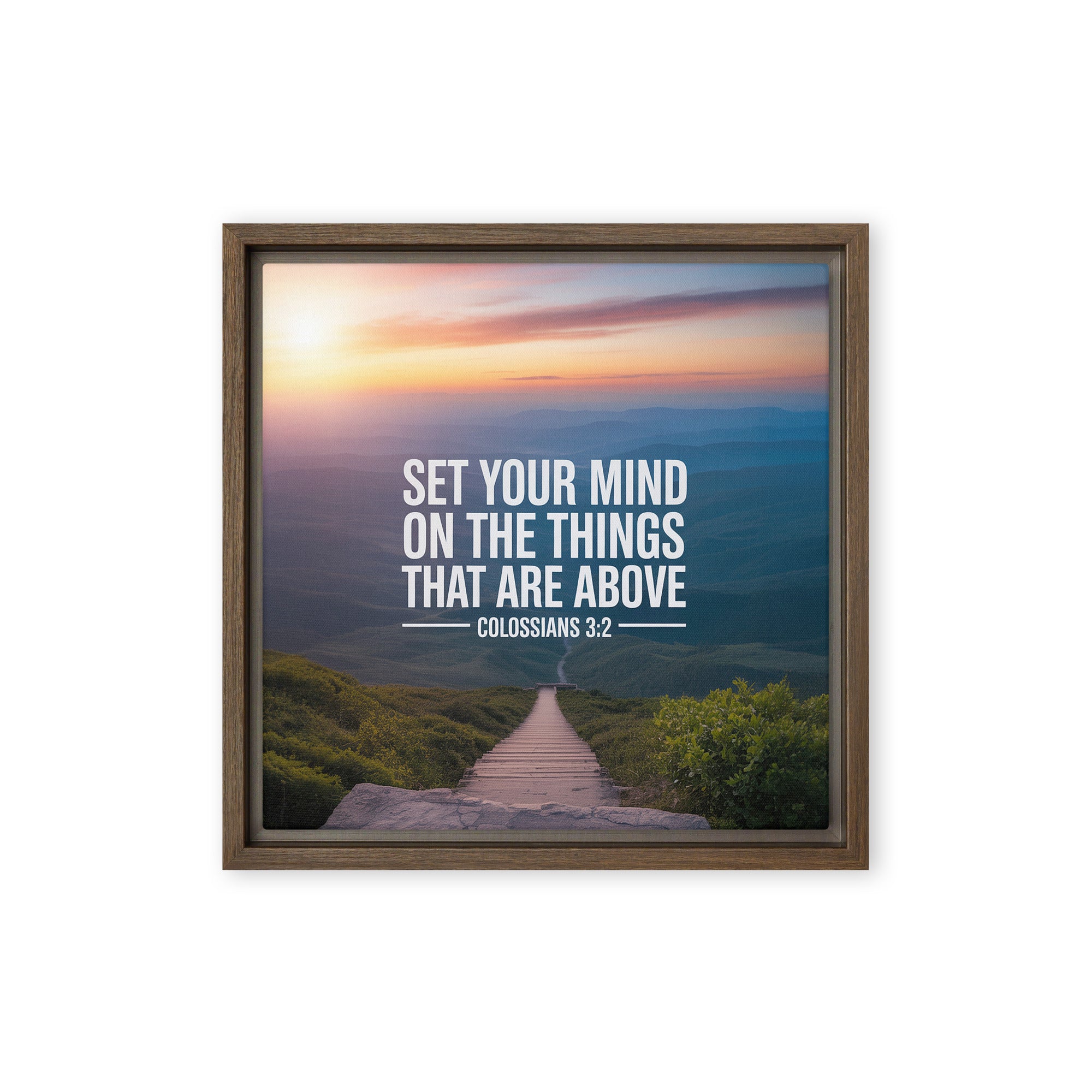 Colossians 3:2 Bible Verse your mind Framed Canvas Brown 12″×12″