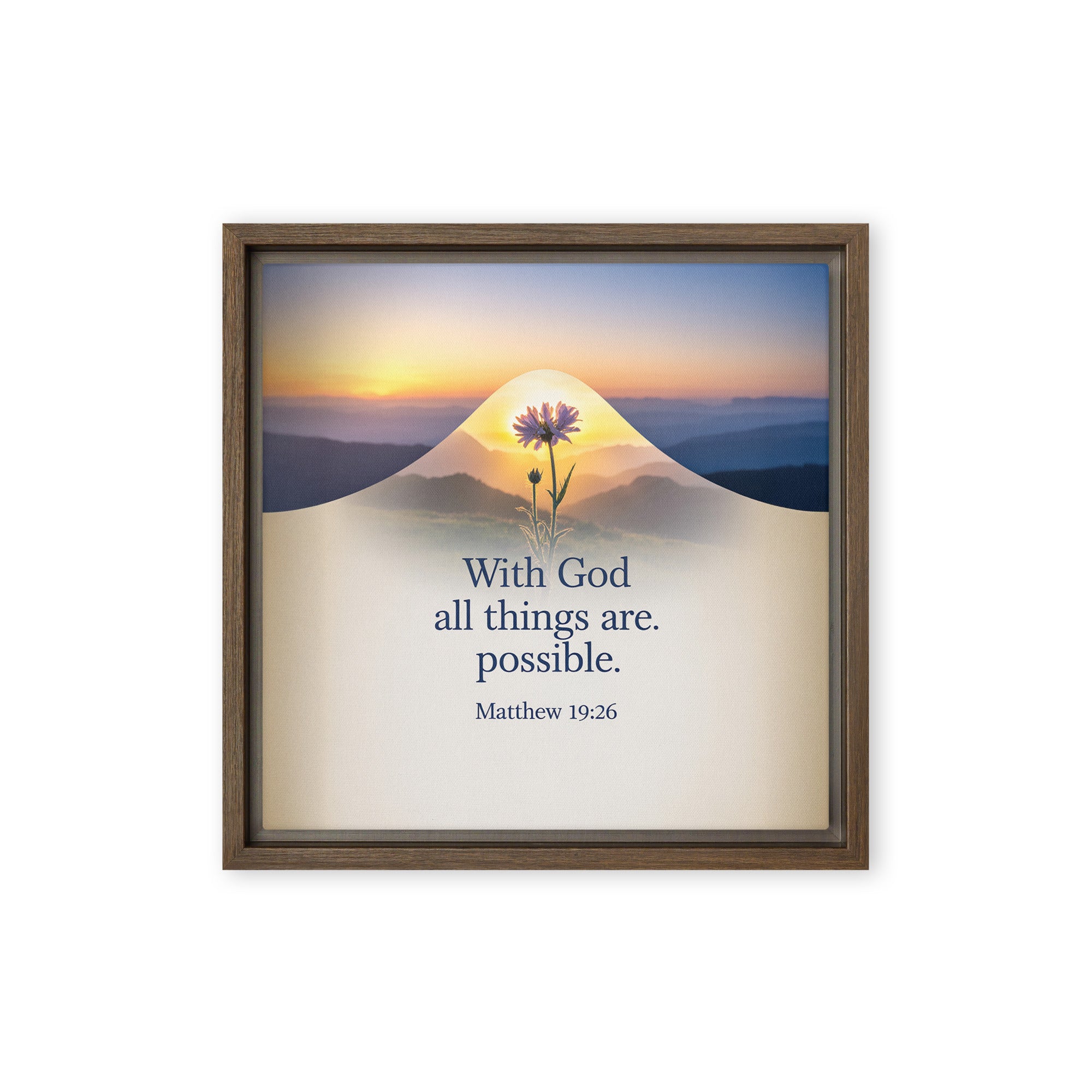 Matthew 19:26 Bible Verse at them Framed Canvas Brown 12″×12″