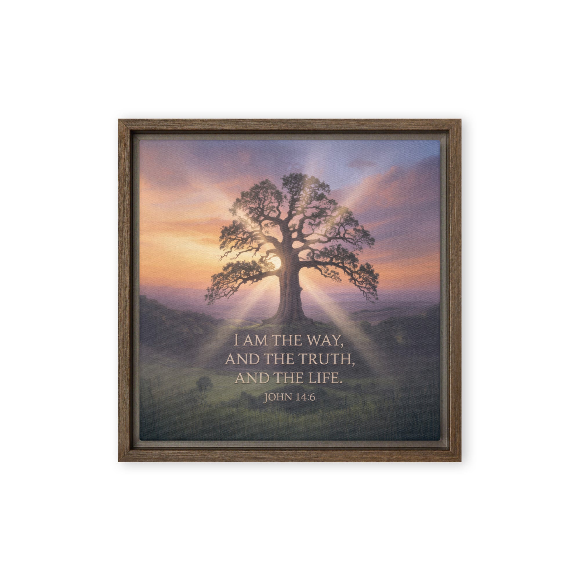 John 14:6 Bible Verse Jesus said Framed Canvas Brown 12″×12″