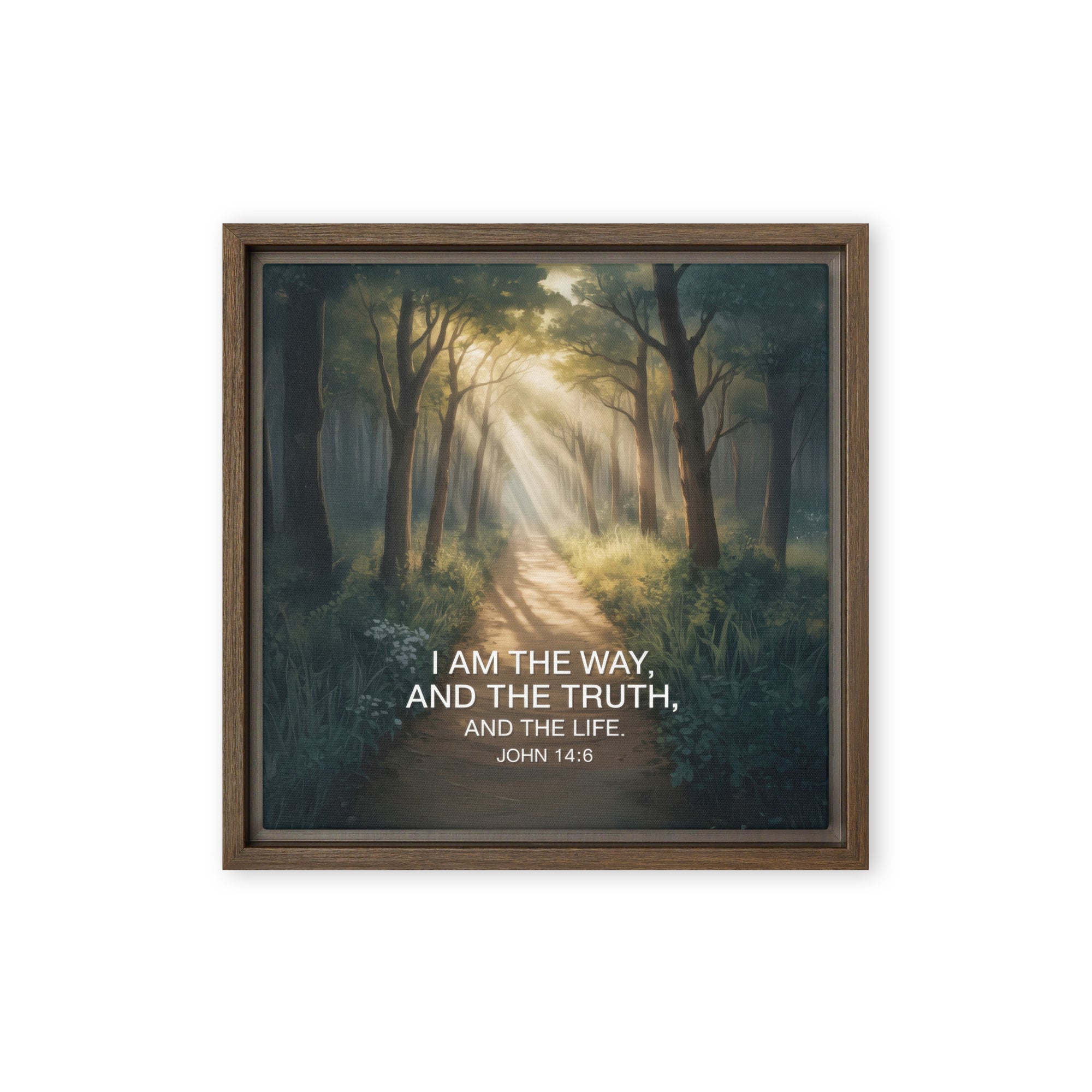 John 14:6 Bible Verse I Am Framed Canvas Brown 12″×12″