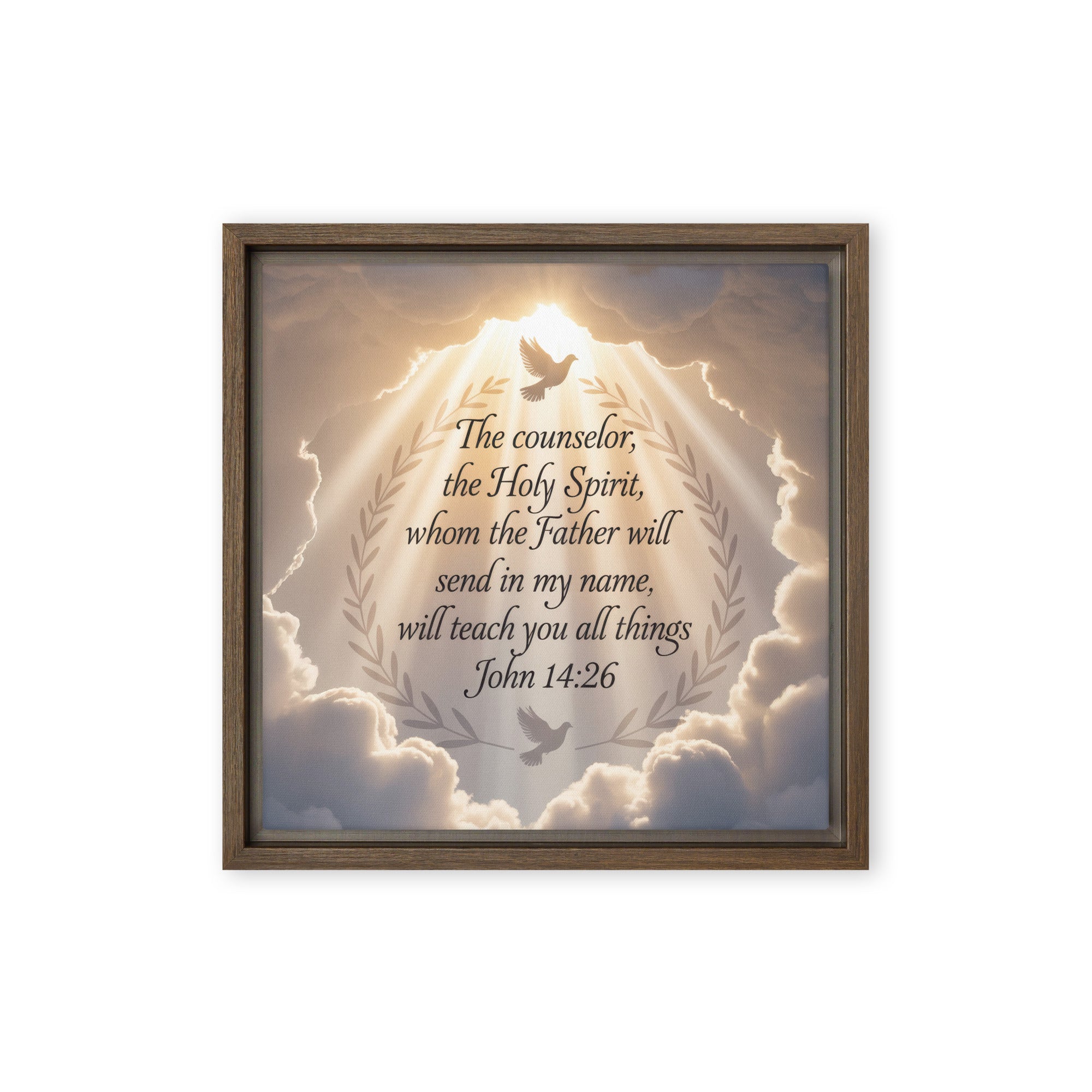 John 14:26 Bible Verse Counselor Framed Canvas Brown 12″×12″