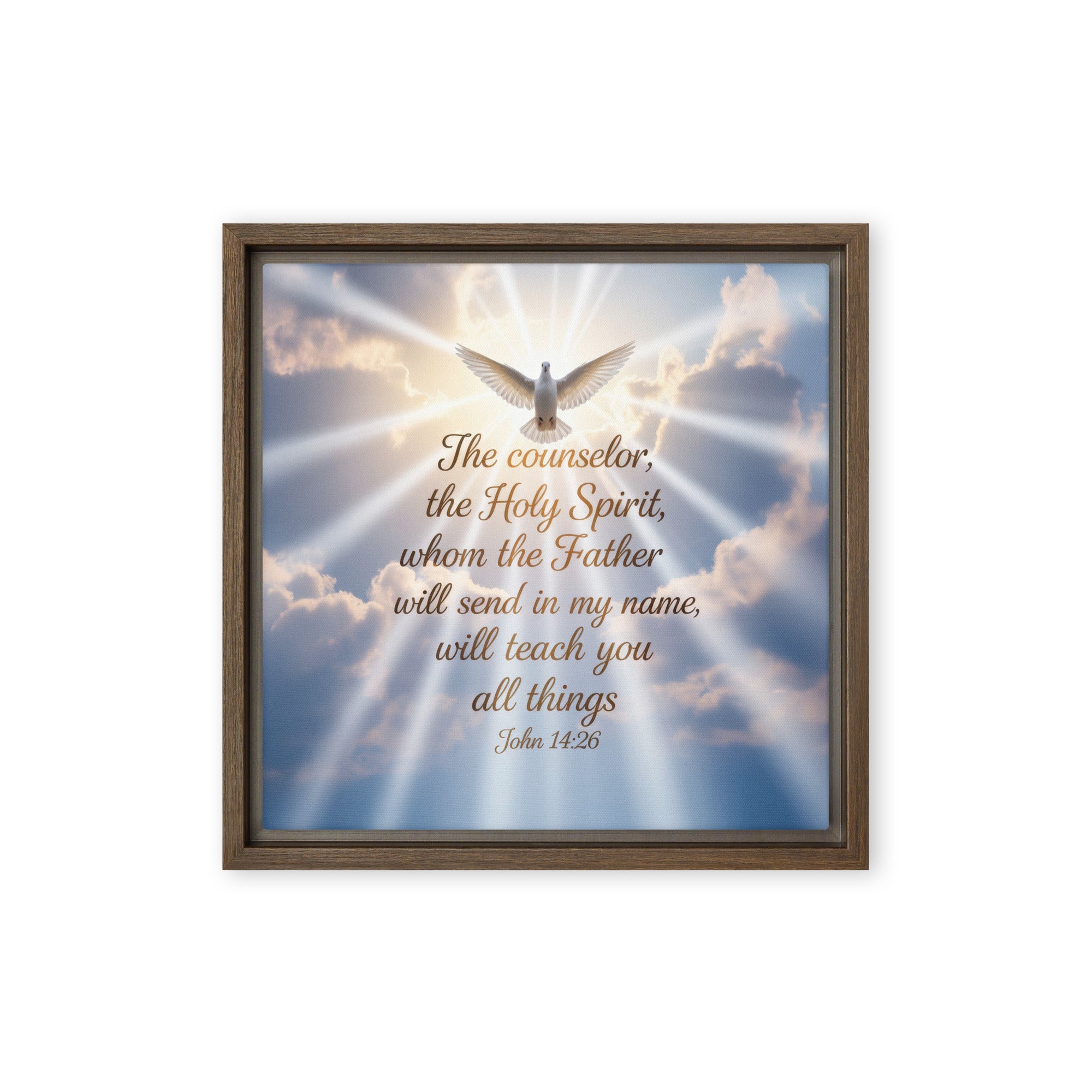 John 14:26 Bible Verse Father Framed Canvas Brown 12″×12″