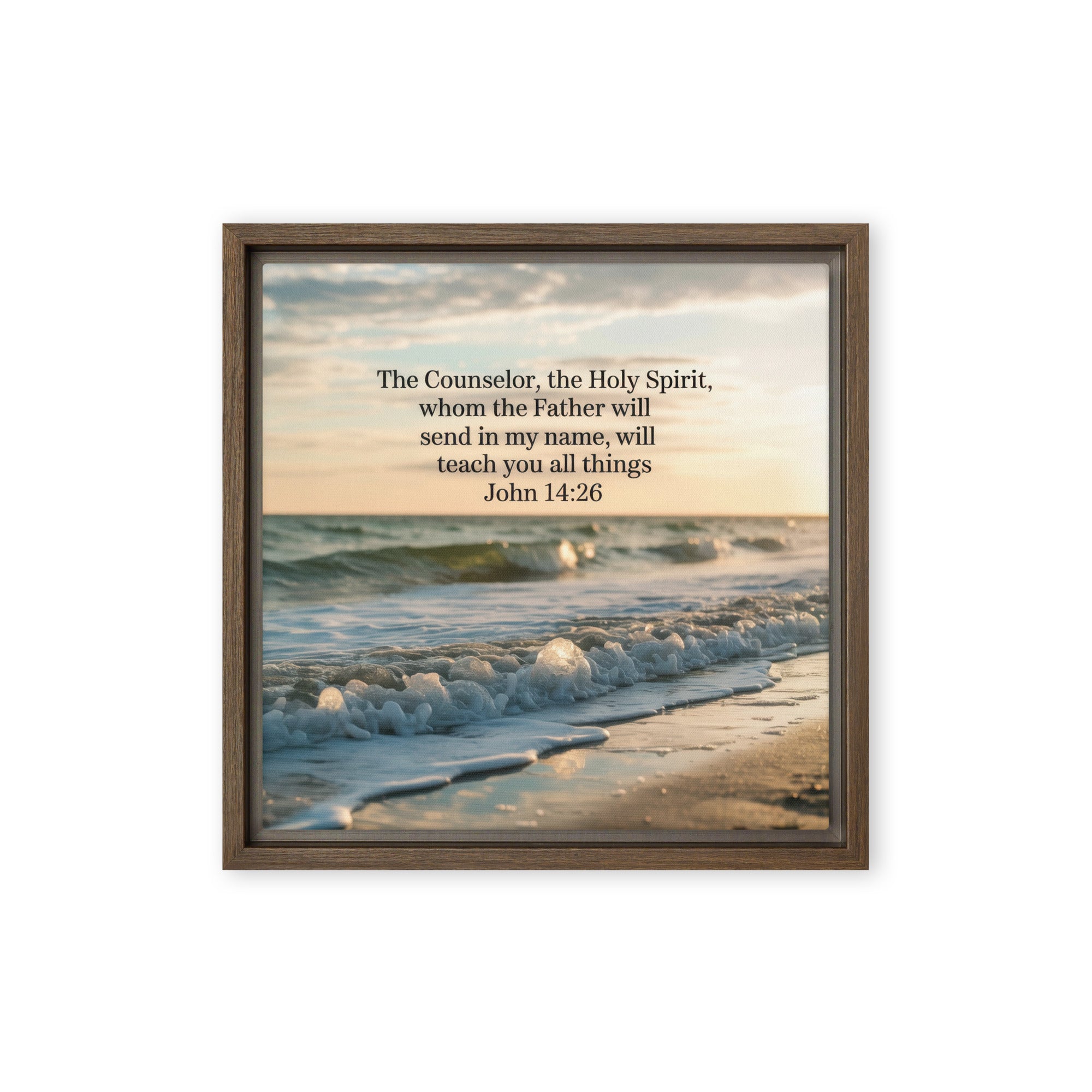 John 14:26 Bible Verse You All Framed Canvas Brown 12″×12″