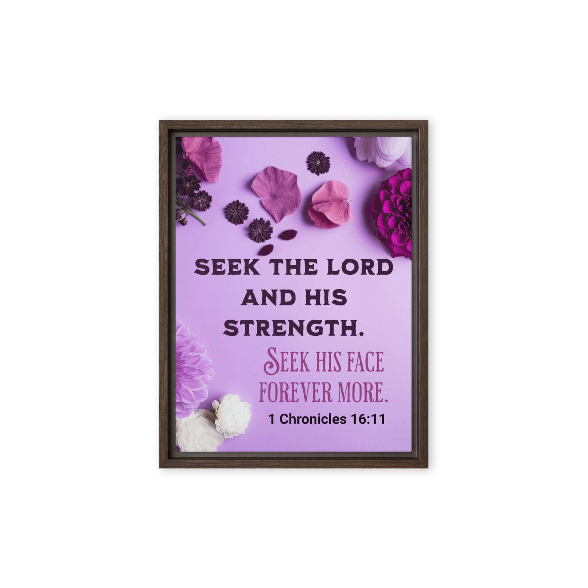 1 Chronicles 16:11 Bible Verse, Seek the LORD Framed Canvas Print Wall Art Brown 12″×16″