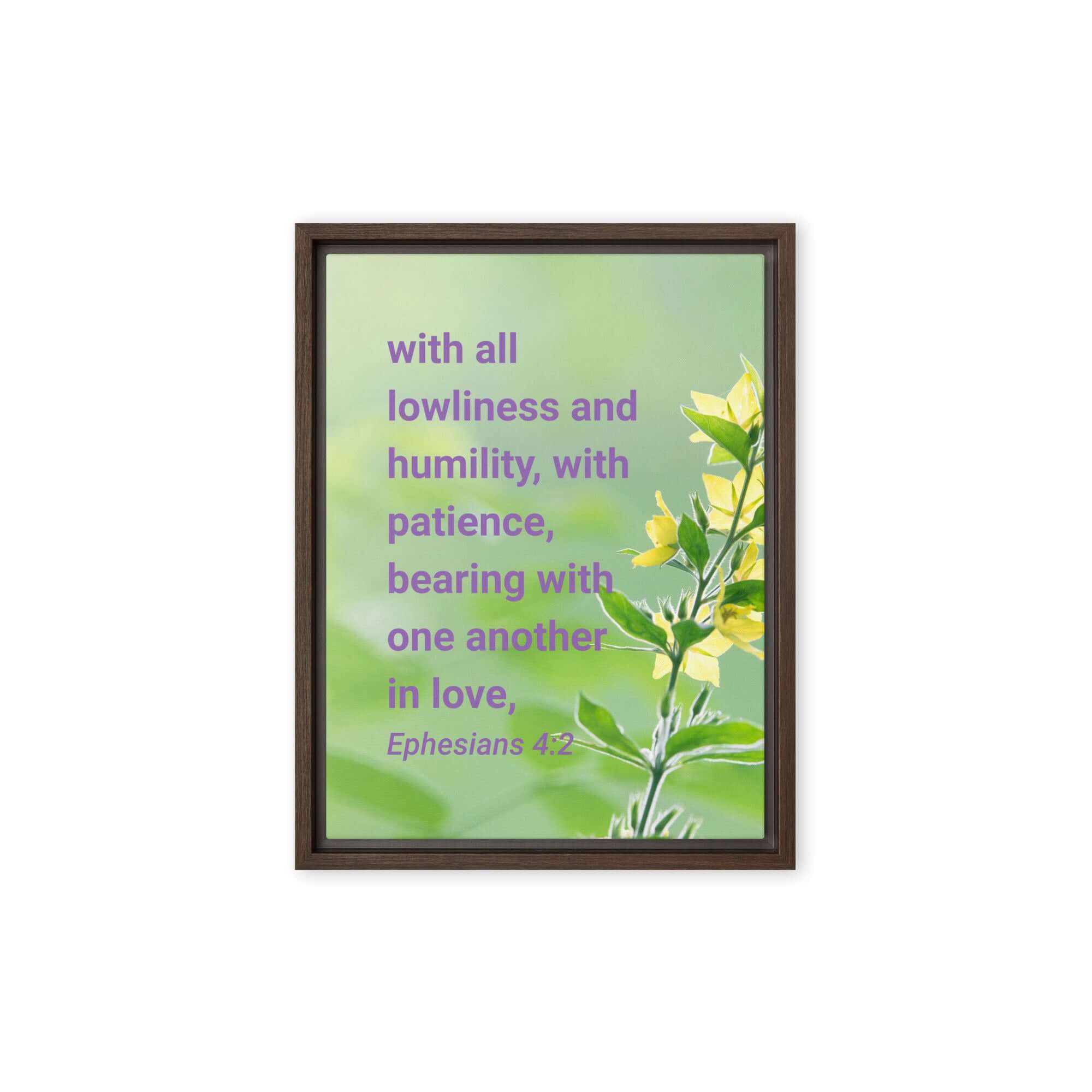 Ephesians 4:2 Bible Verse, one another in love Framed Canvas Print Wall Art Brown 12″×16″