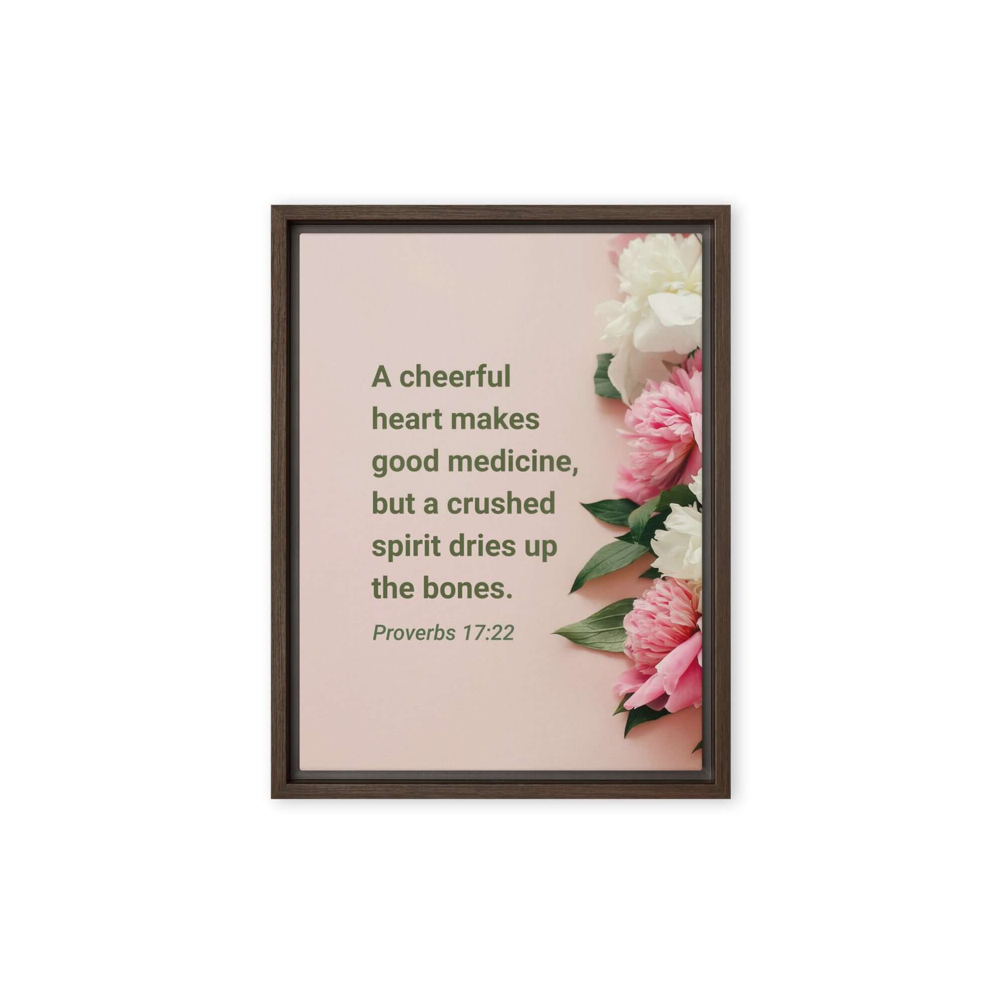 Proverbs 17:22 Bible Verse, good medicine Framed Canvas Print Wall Art Brown 12″×16″