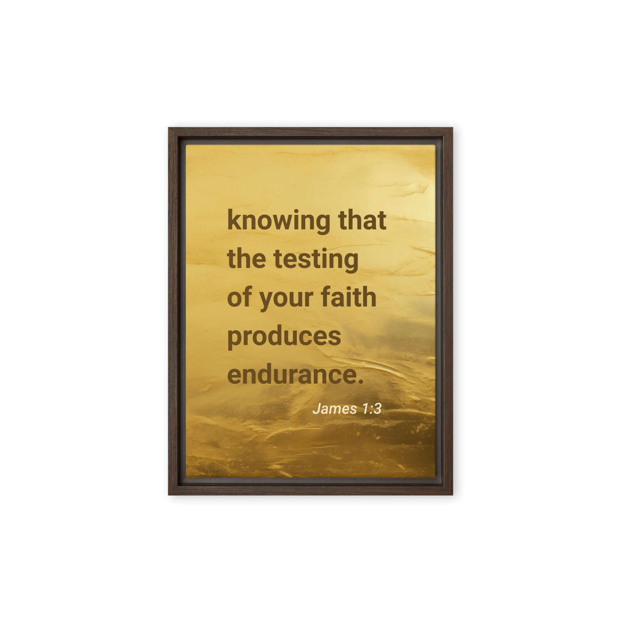 James 1:3 Bible Verse, testing of your faith Framed Canvas Print Wall Art Brown 12″×16″