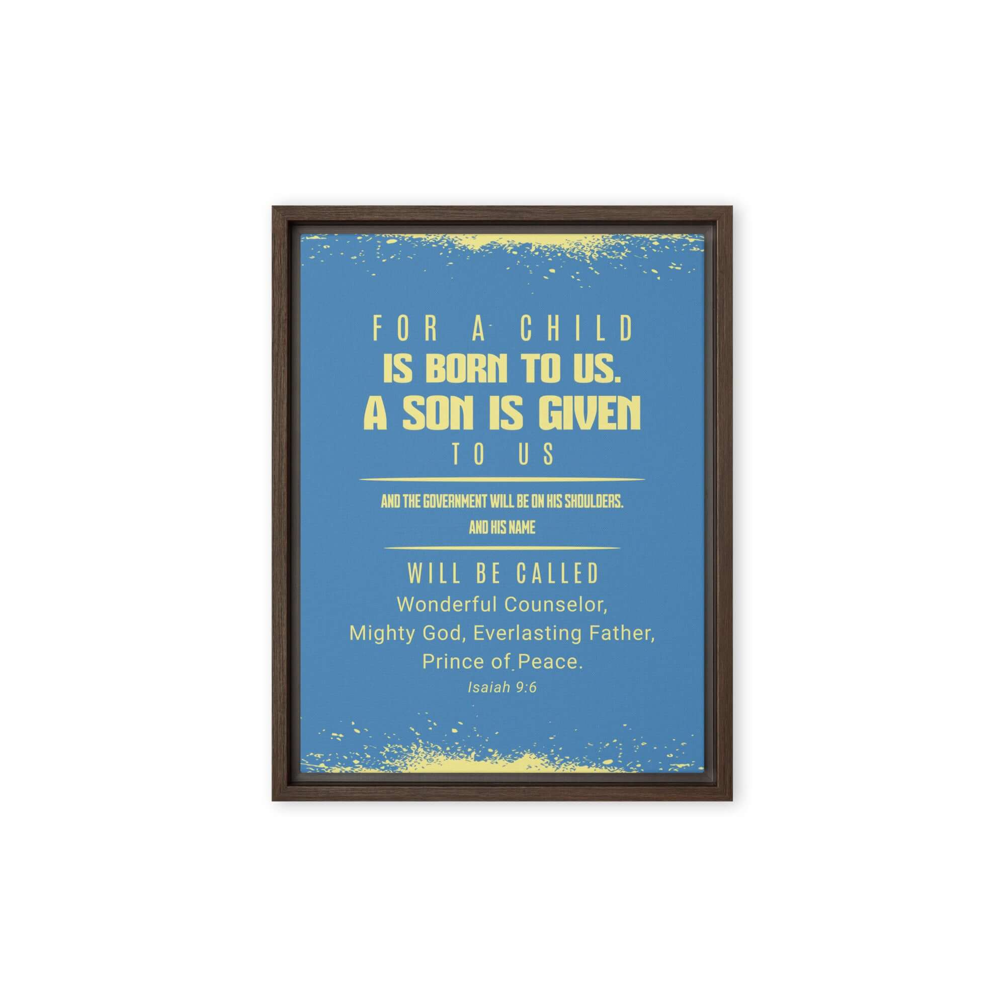 Isaiah 9:6 Bible Verse, Mighty God Framed Canvas Print Wall Art Brown 12″×16″