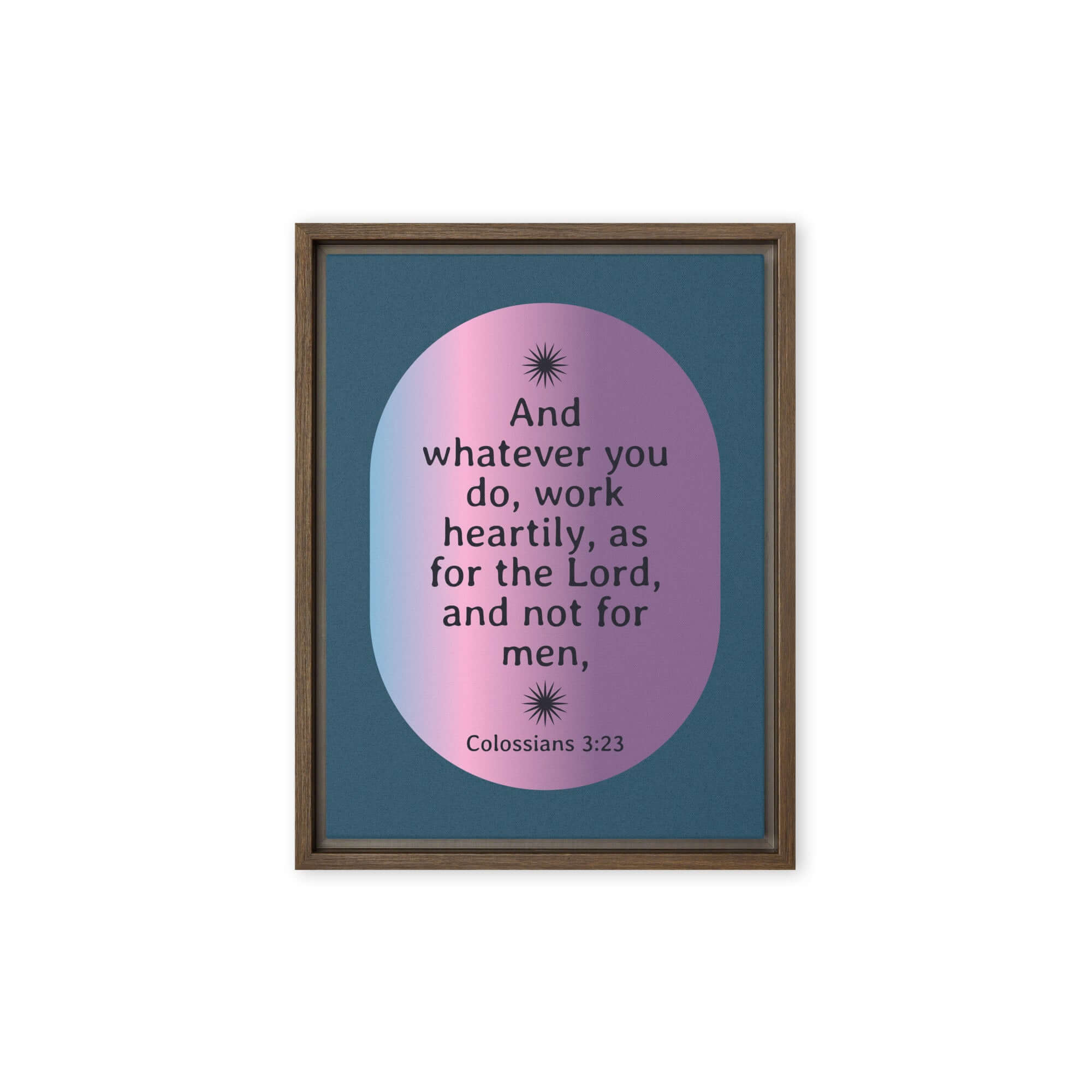 Colossians 3:23 Bible Verse, work heartily Framed Canvas Print Wall Art Brown 12″×16″