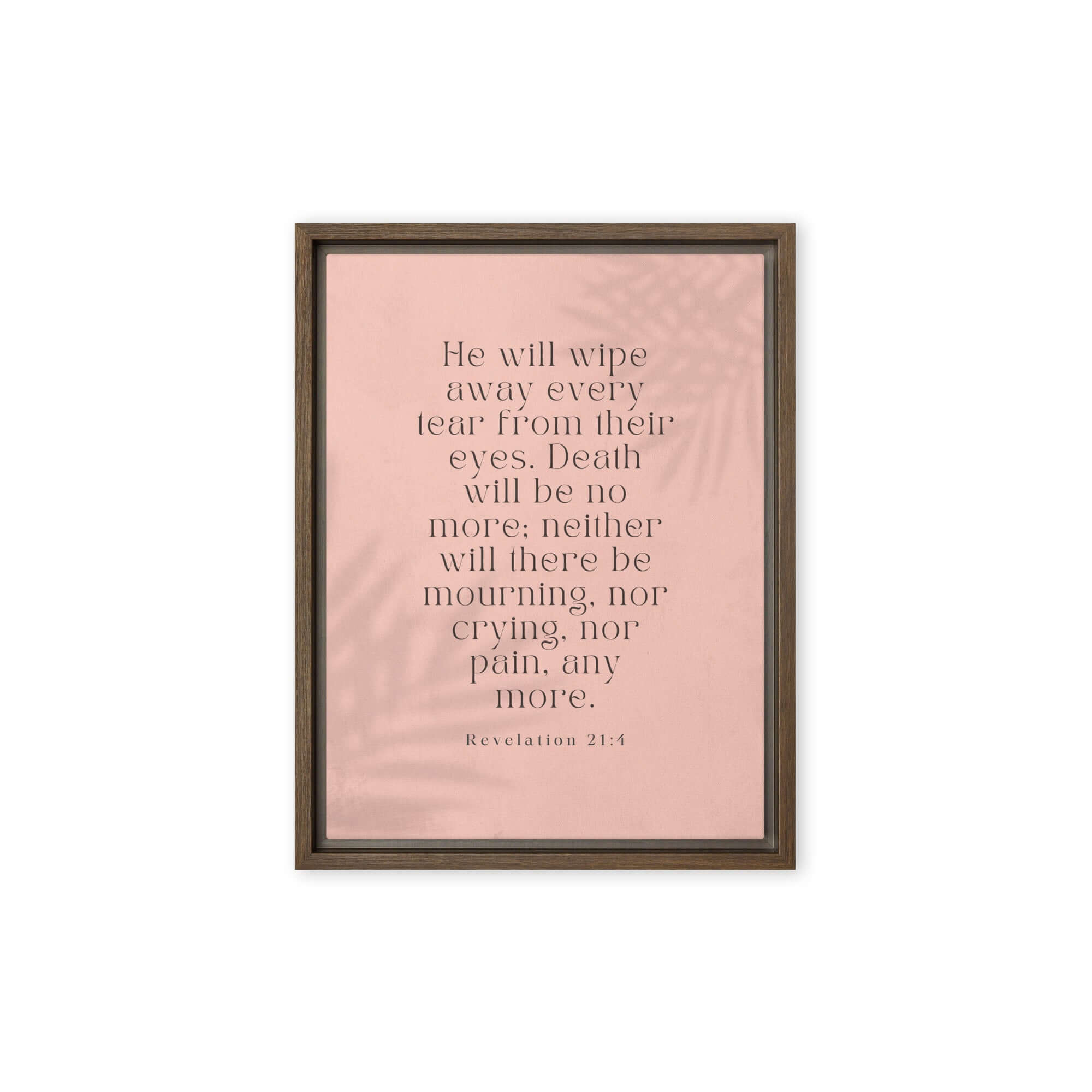Revelation 21:4 Bible Verse, their eyes Framed Canvas Print Wall Art Brown 12″×16″