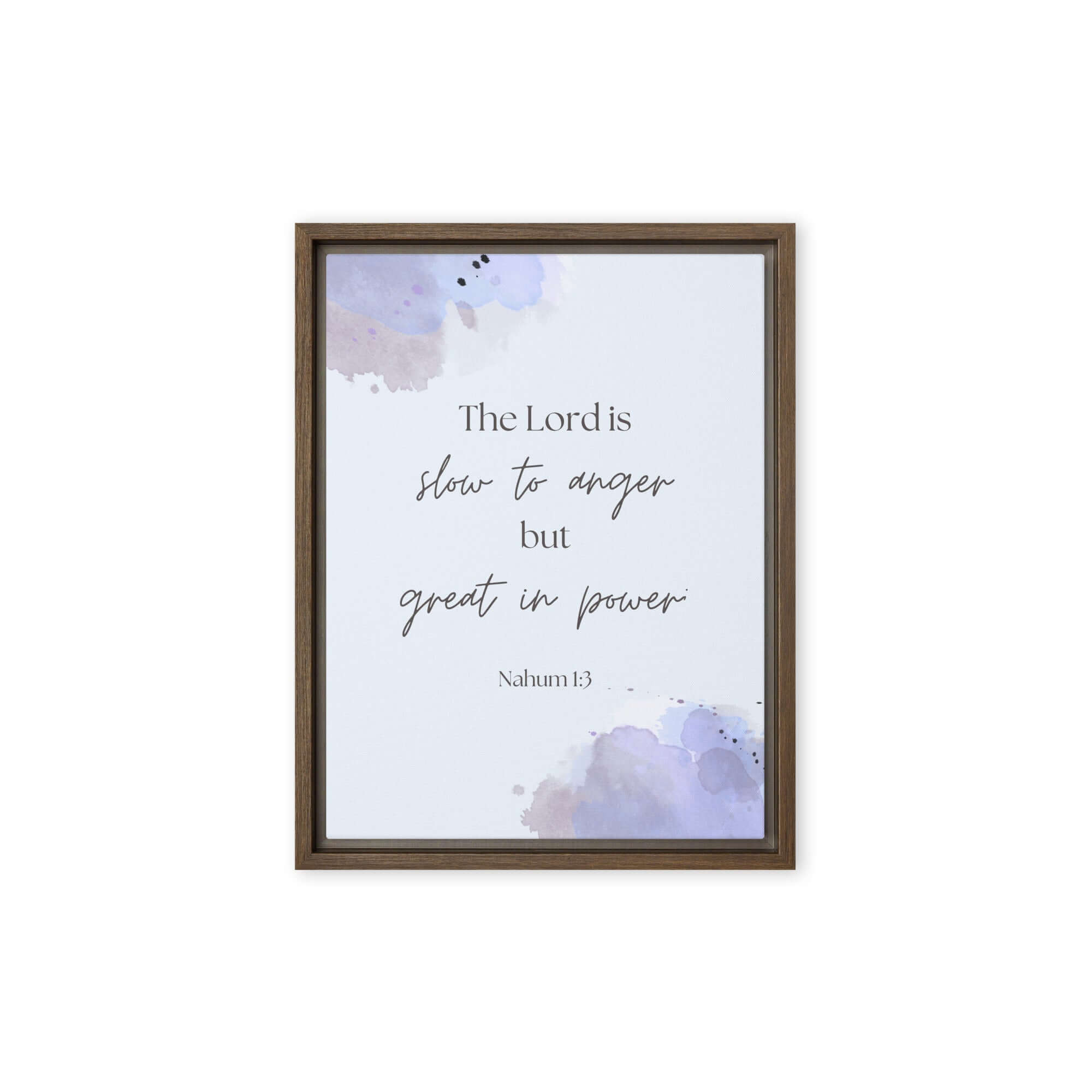Nahum 1:3 Bible Verse, great in power Framed Canvas Print Wall Art Brown 12″×16″