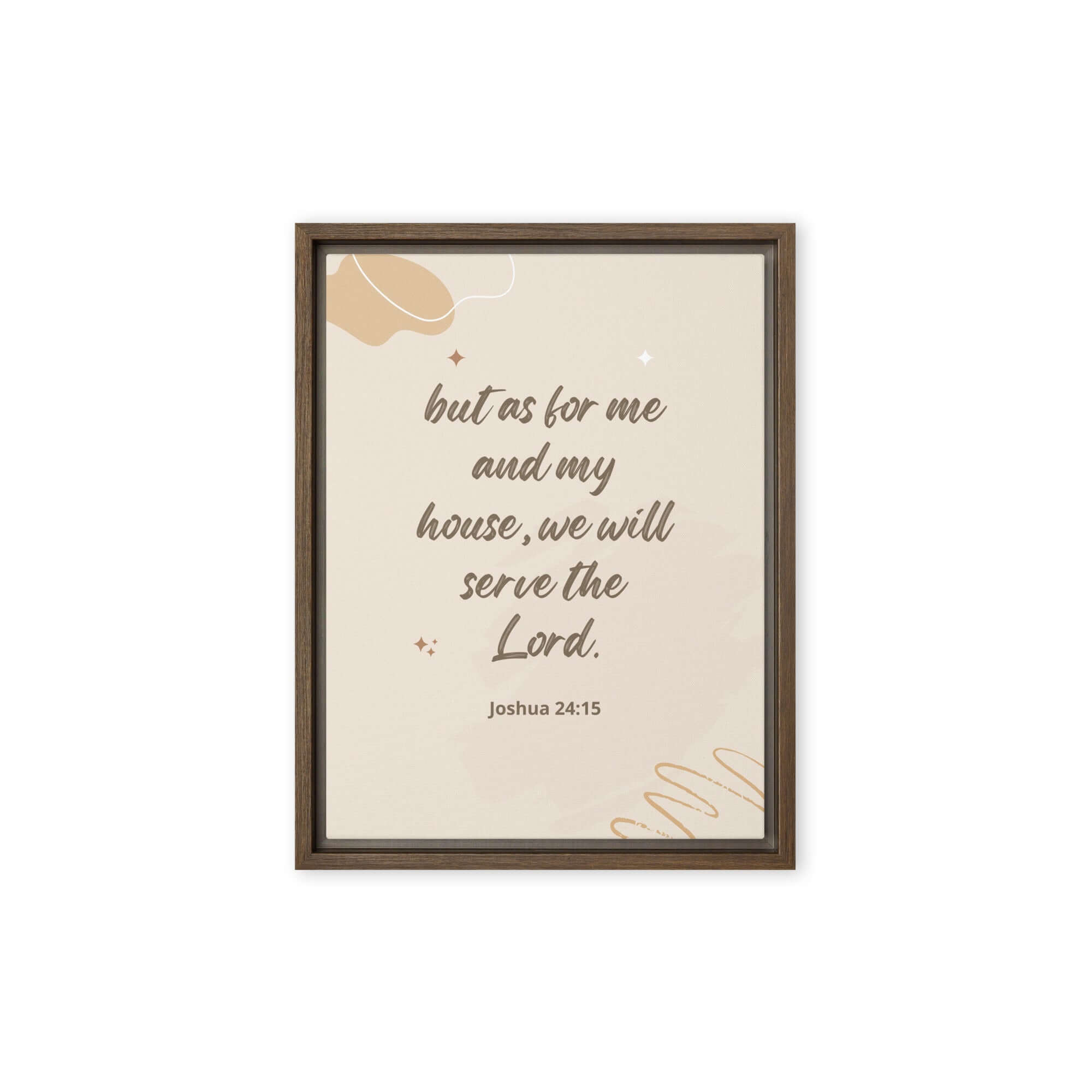 Joshua 24:15 Bible Verse, will serve Framed Canvas Print Wall Art Brown 12″×16″