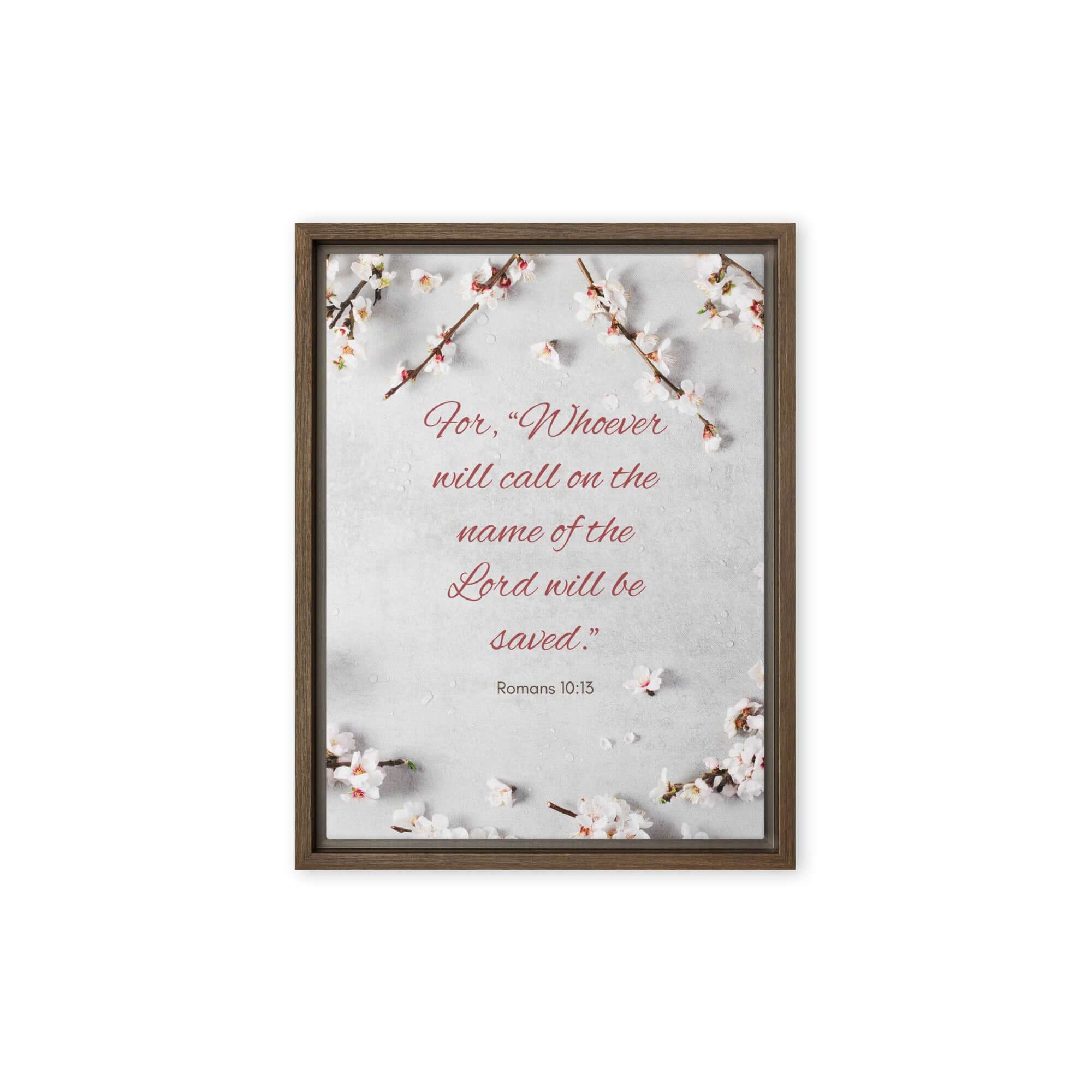 Romans 10:13 Bible Verse, the Lord Framed Canvas Print Wall Art Brown 12″×16″