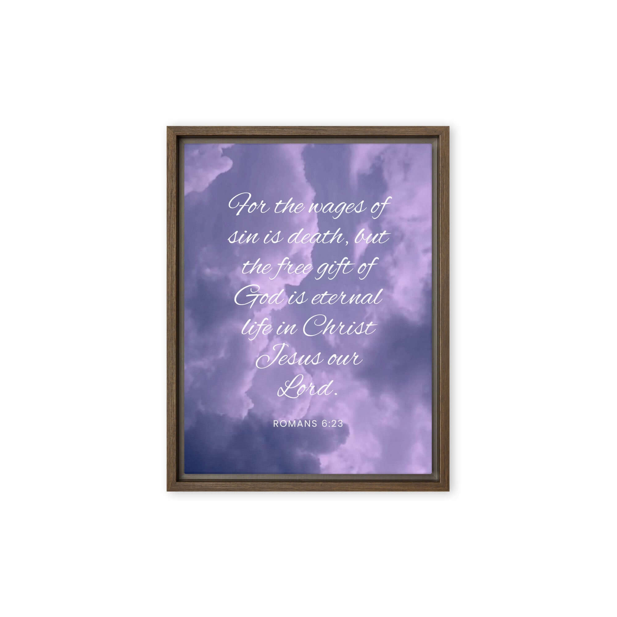 Romans 6:23 Bible Verse, free gift Framed Canvas Print Wall Art Brown 12″×16″
