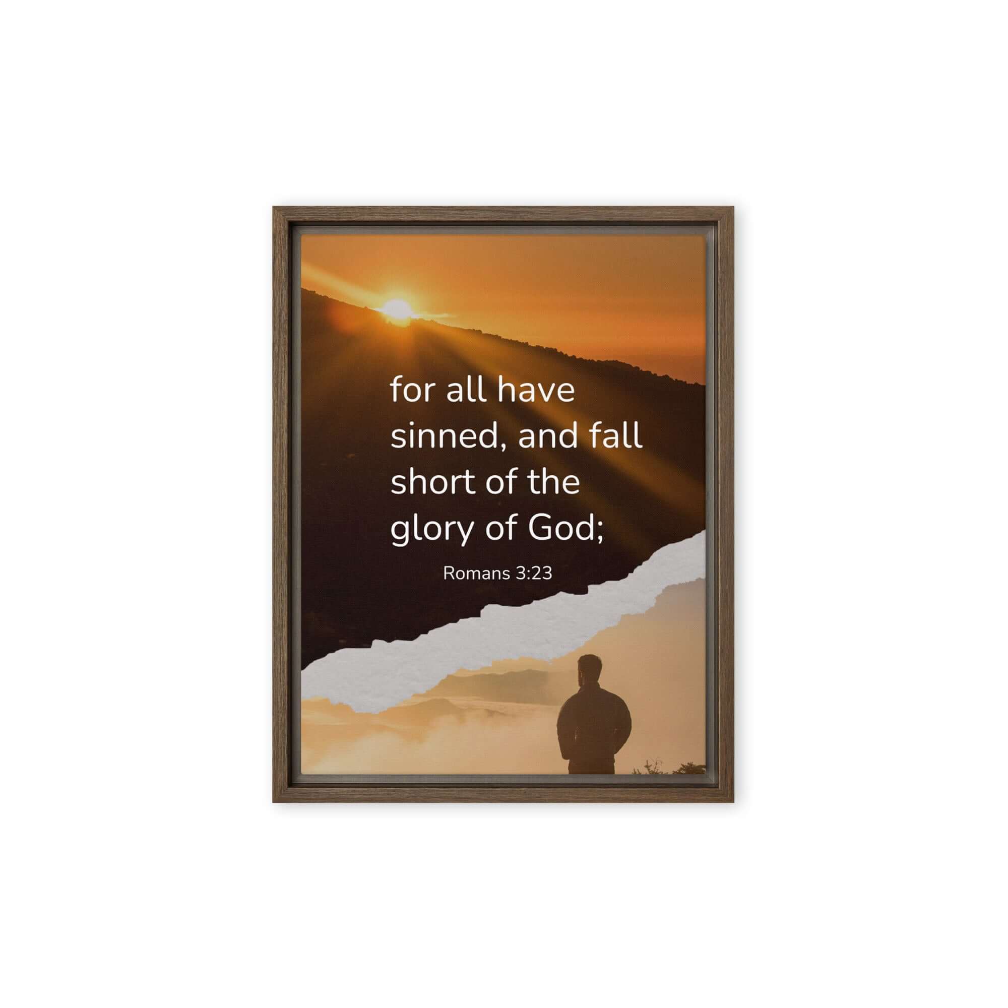 Romans 3:23 Bible Verse, of God Framed Canvas Print Wall Art Brown 12″×16″