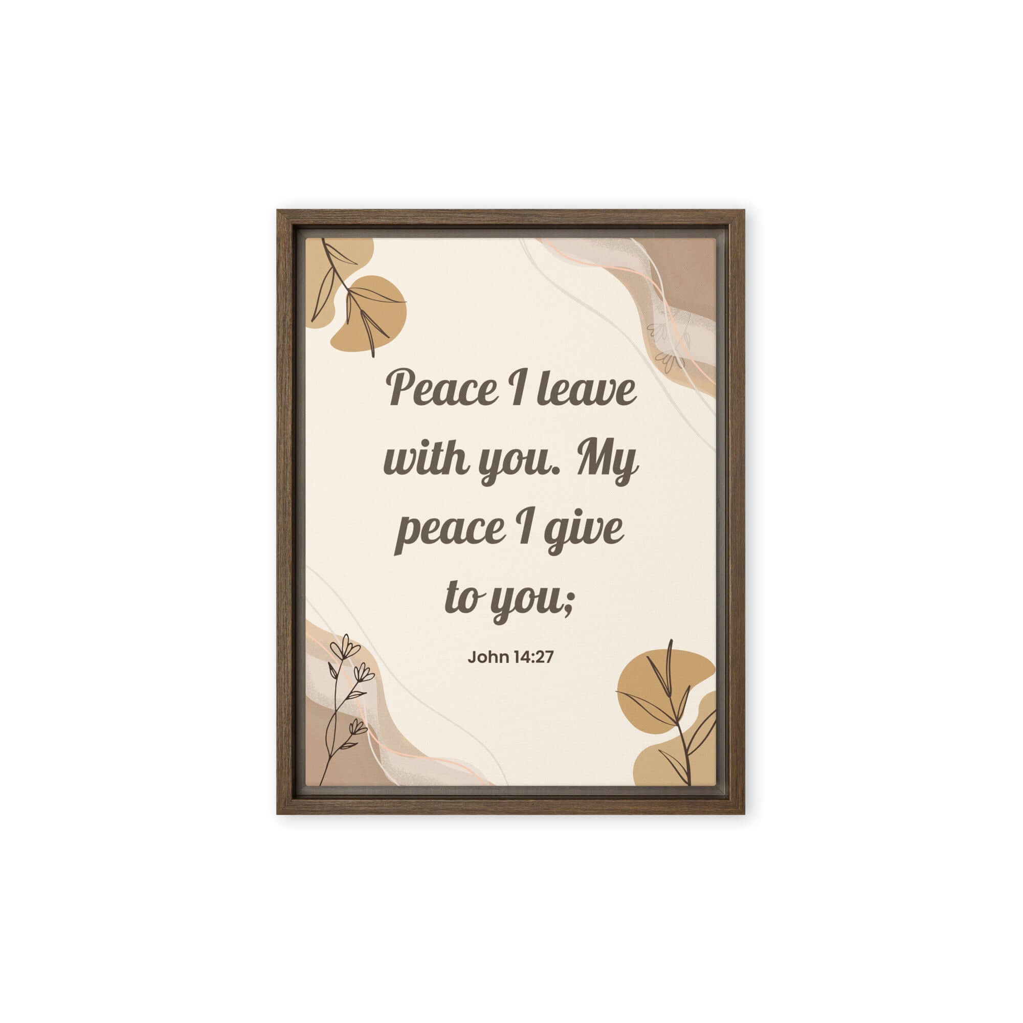 John 14:27 Bible Verse, Peace I Framed Canvas Print Wall Art Brown 12″×16″