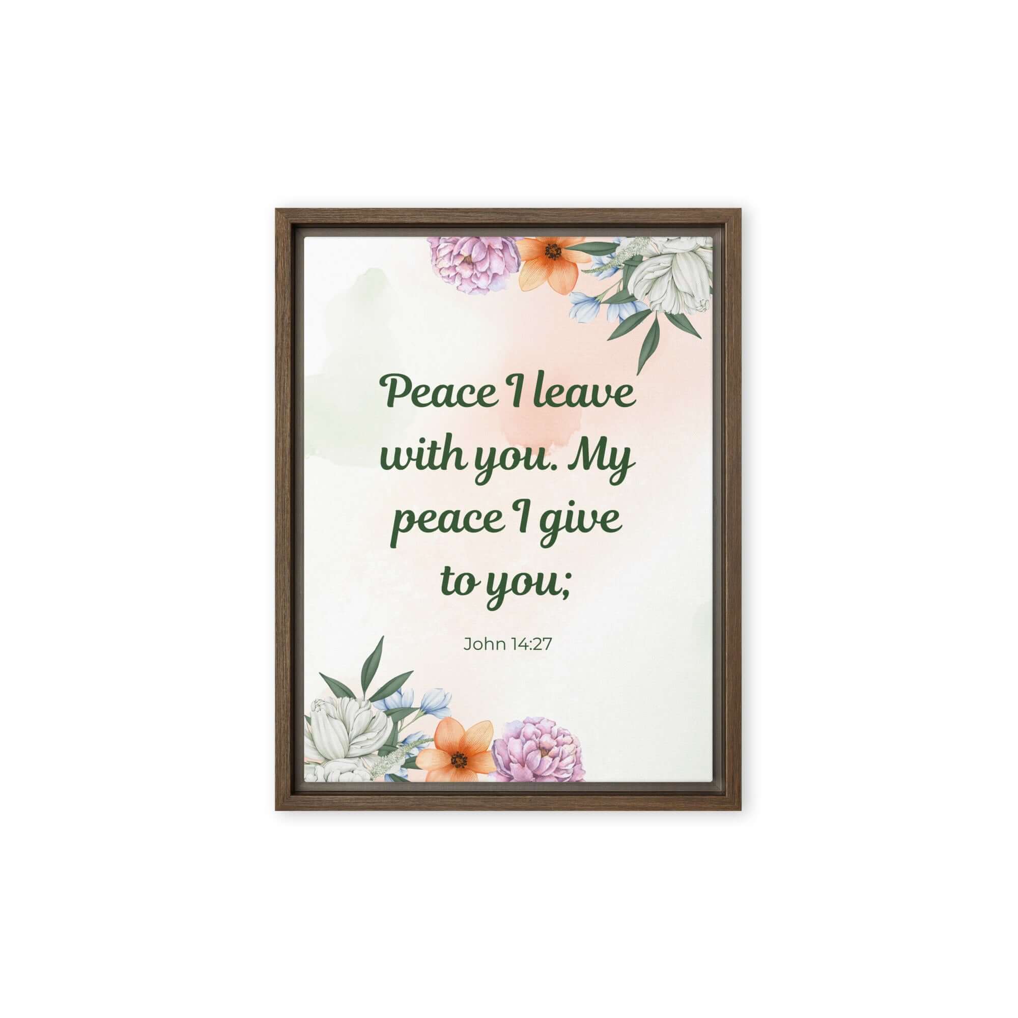 John 14:27 Bible Verse, with you Framed Canvas Print Wall Art Brown 12″×16″