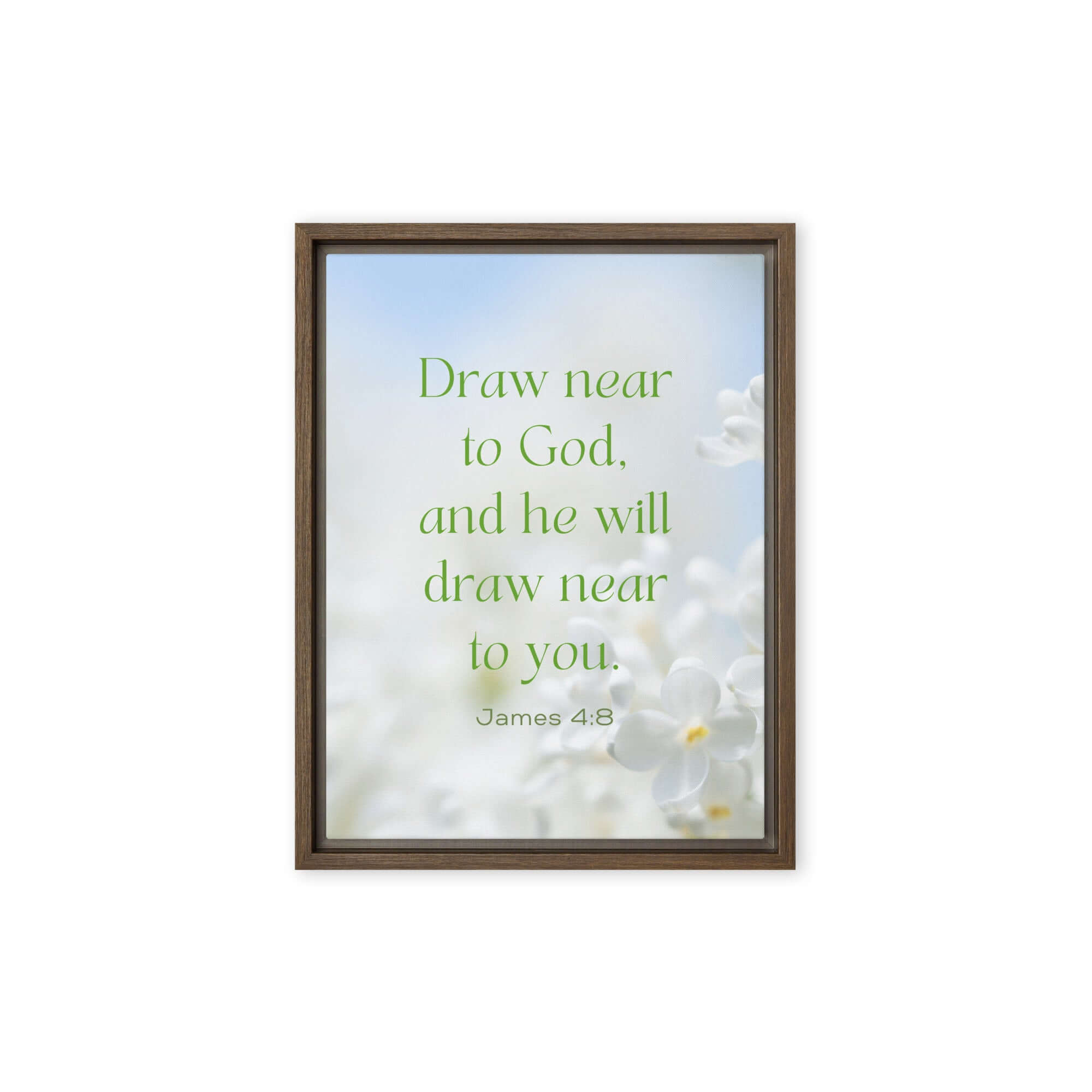 James 4:8 Bible Verse, Draw near Framed Canvas Print Wall Art Brown 12″×16″