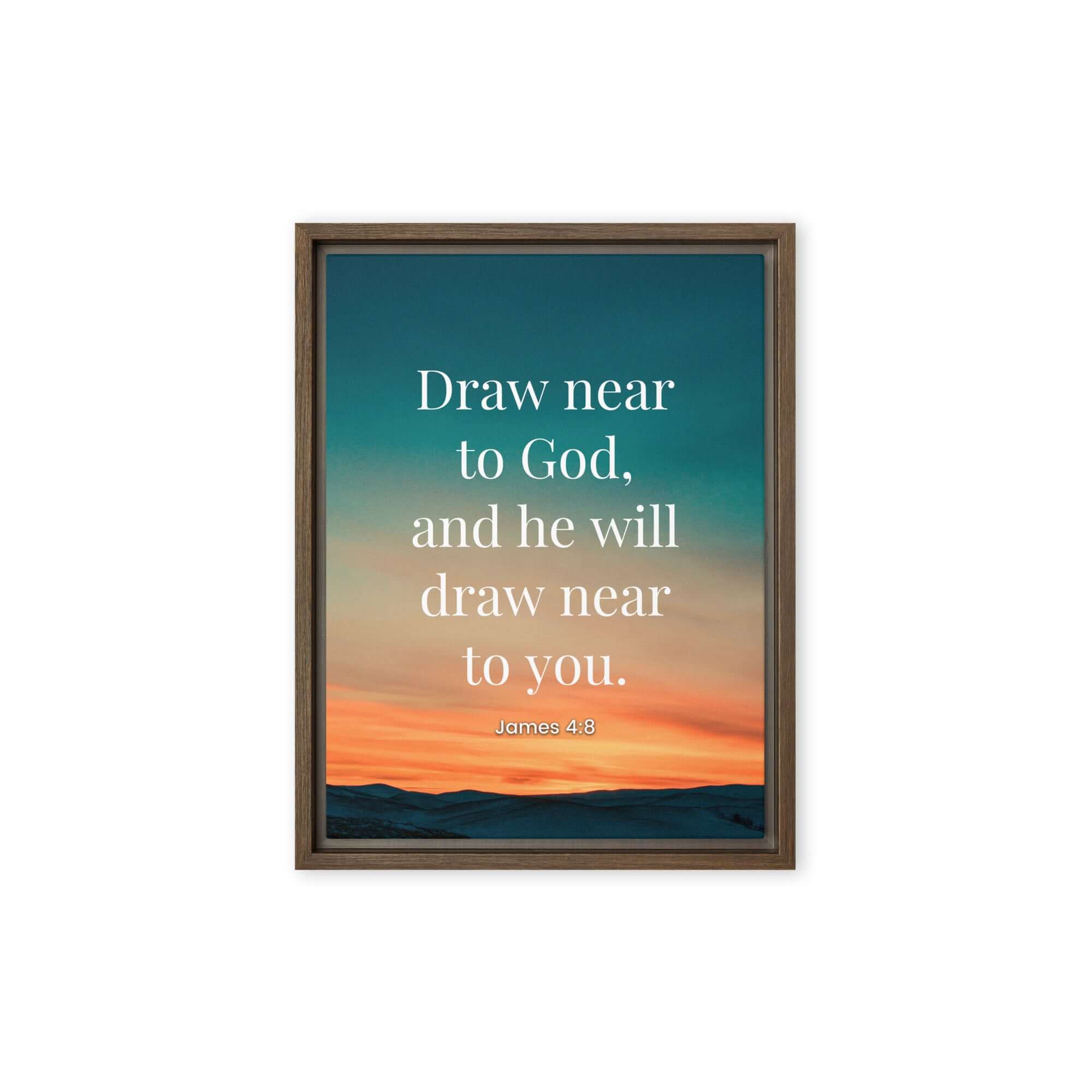 James 4:8 Bible Verse, near to God Framed Canvas Print Wall Art Brown 12″×16″