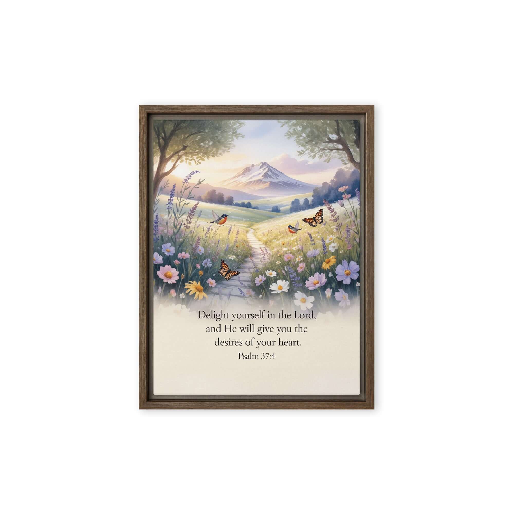 Psalm 37:4 Bible Verse, Delight Framed Canvas Brown 12″×16″