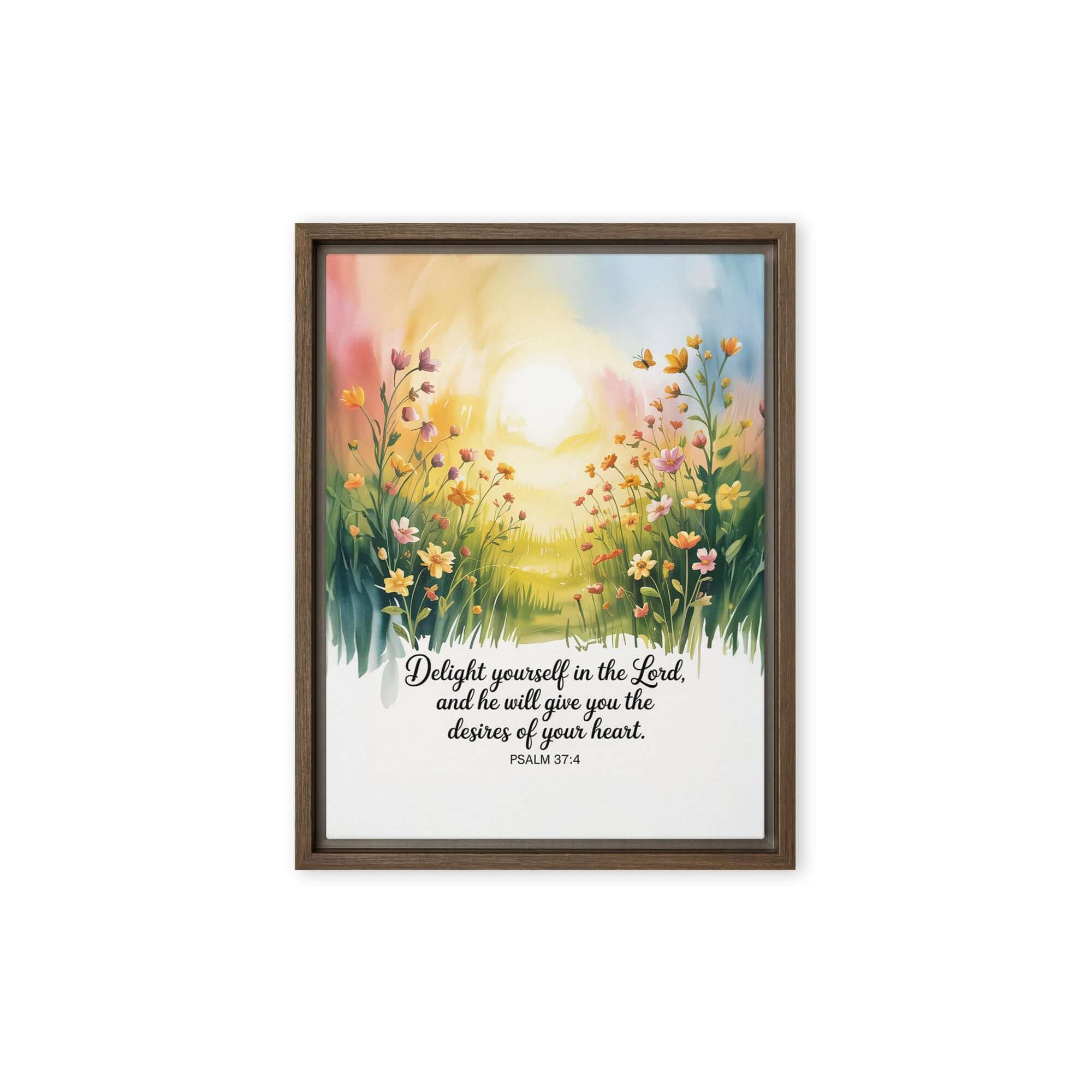 Psalm 37:4 Bible Verse, will give Framed Canvas Brown 12″×16″