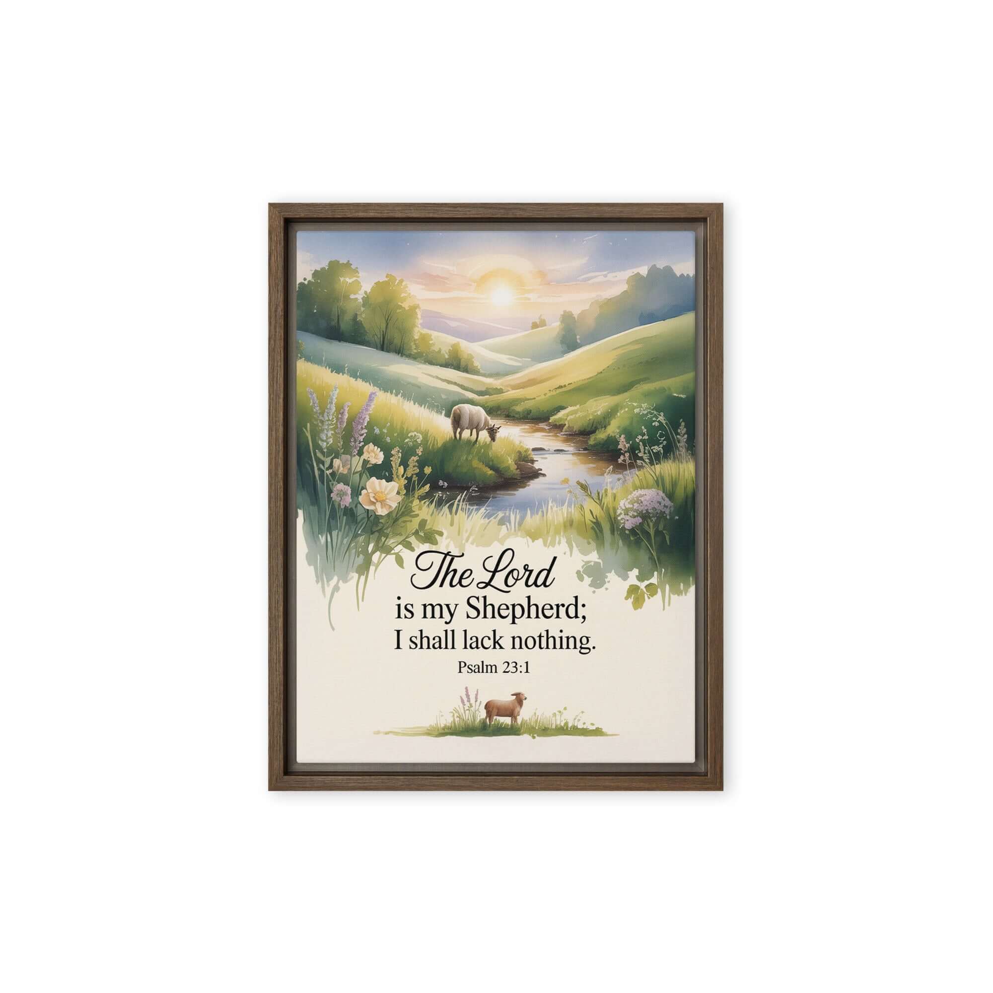 Psalm 23:1 Bible Verse, Lord Framed Canvas Brown 12″×16″