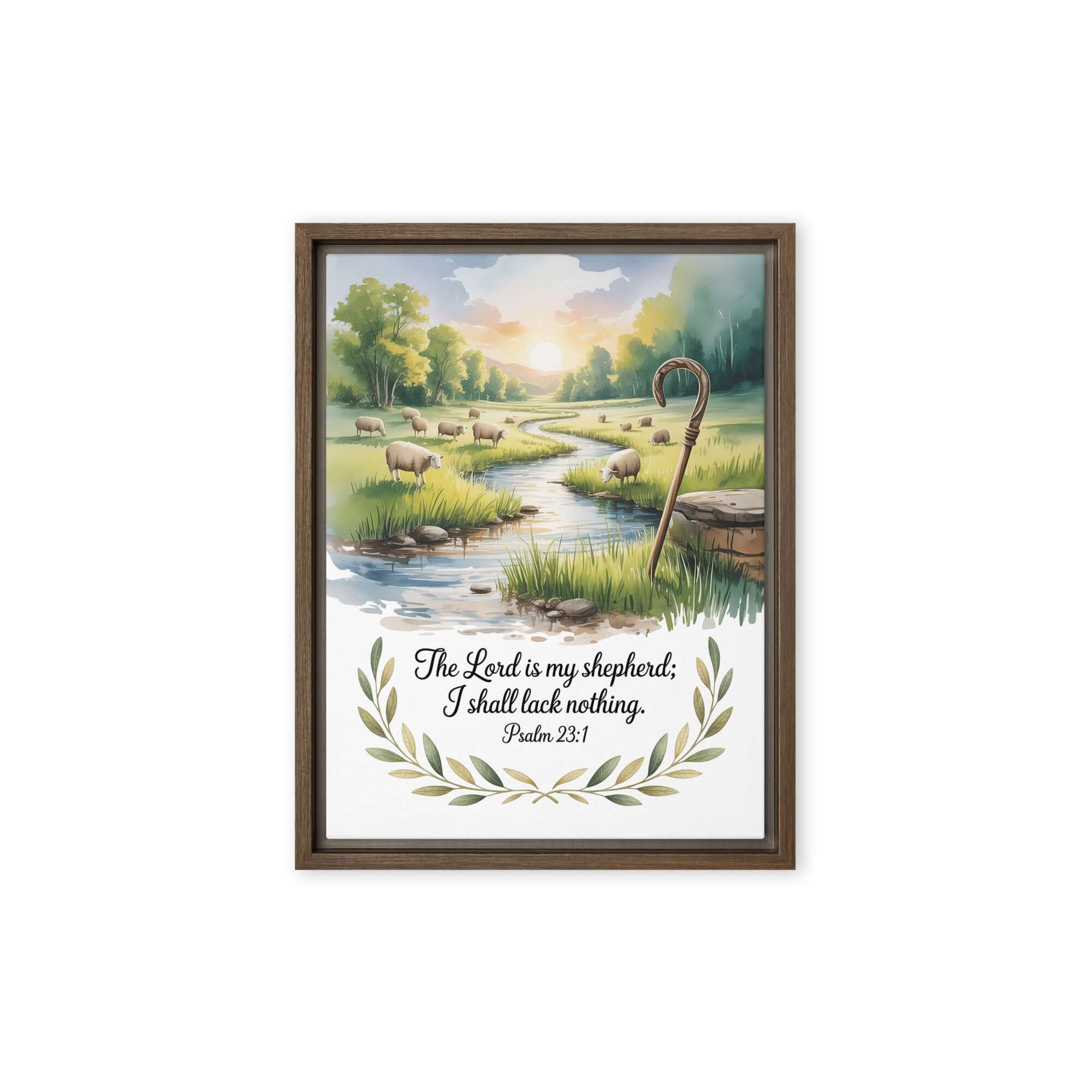 Psalm 23:1 Bible Verse, is my Framed Canvas Brown 12″×16″